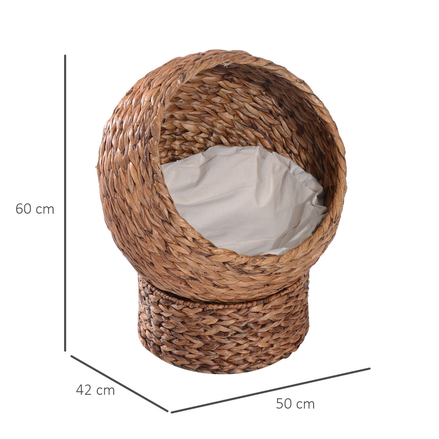 Rattan Cat Cave Bed Med Kudde, Vattenhyacint, 50cm