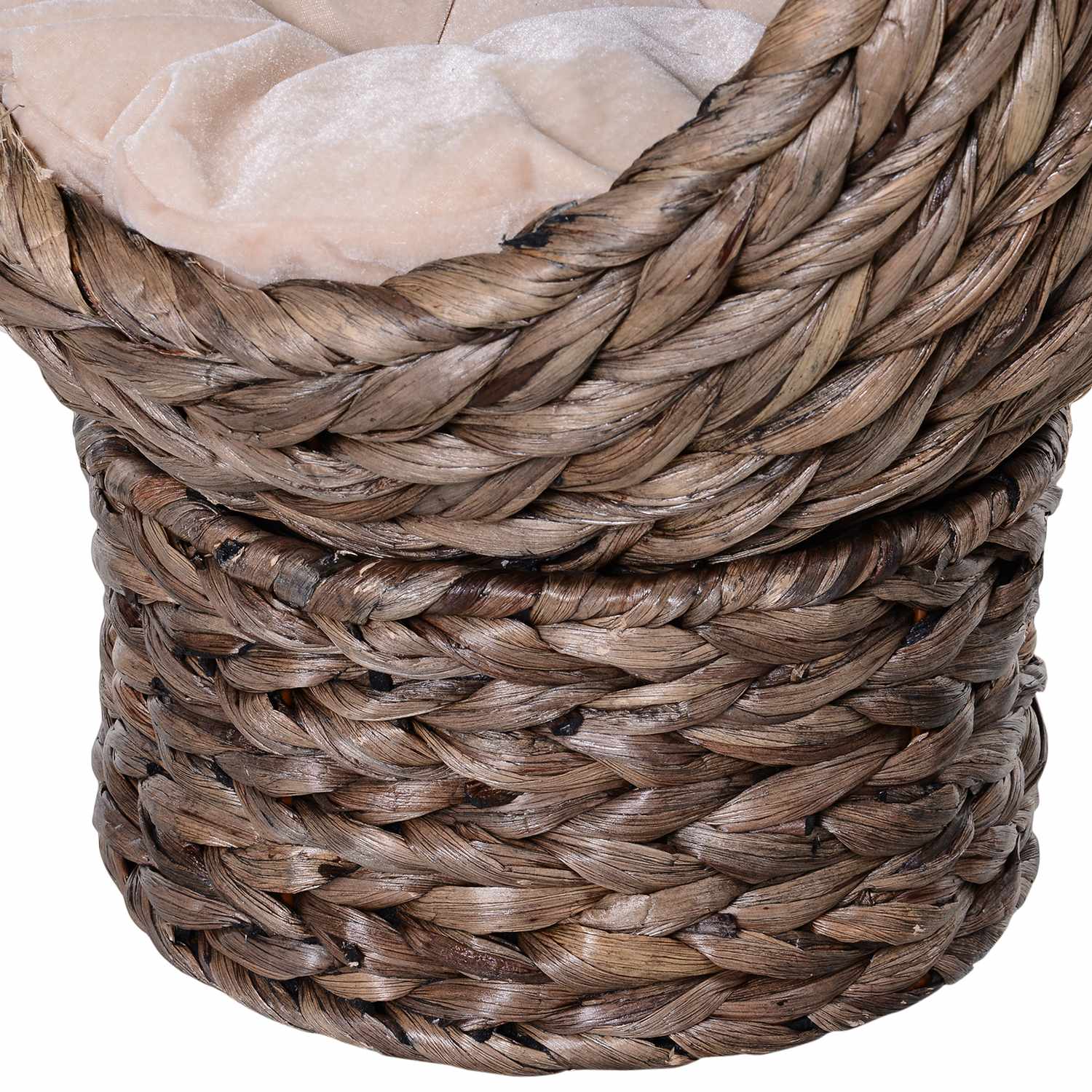 Rattan Cat Cave Bed, mörkbrun, vattenhyacint, med kudde