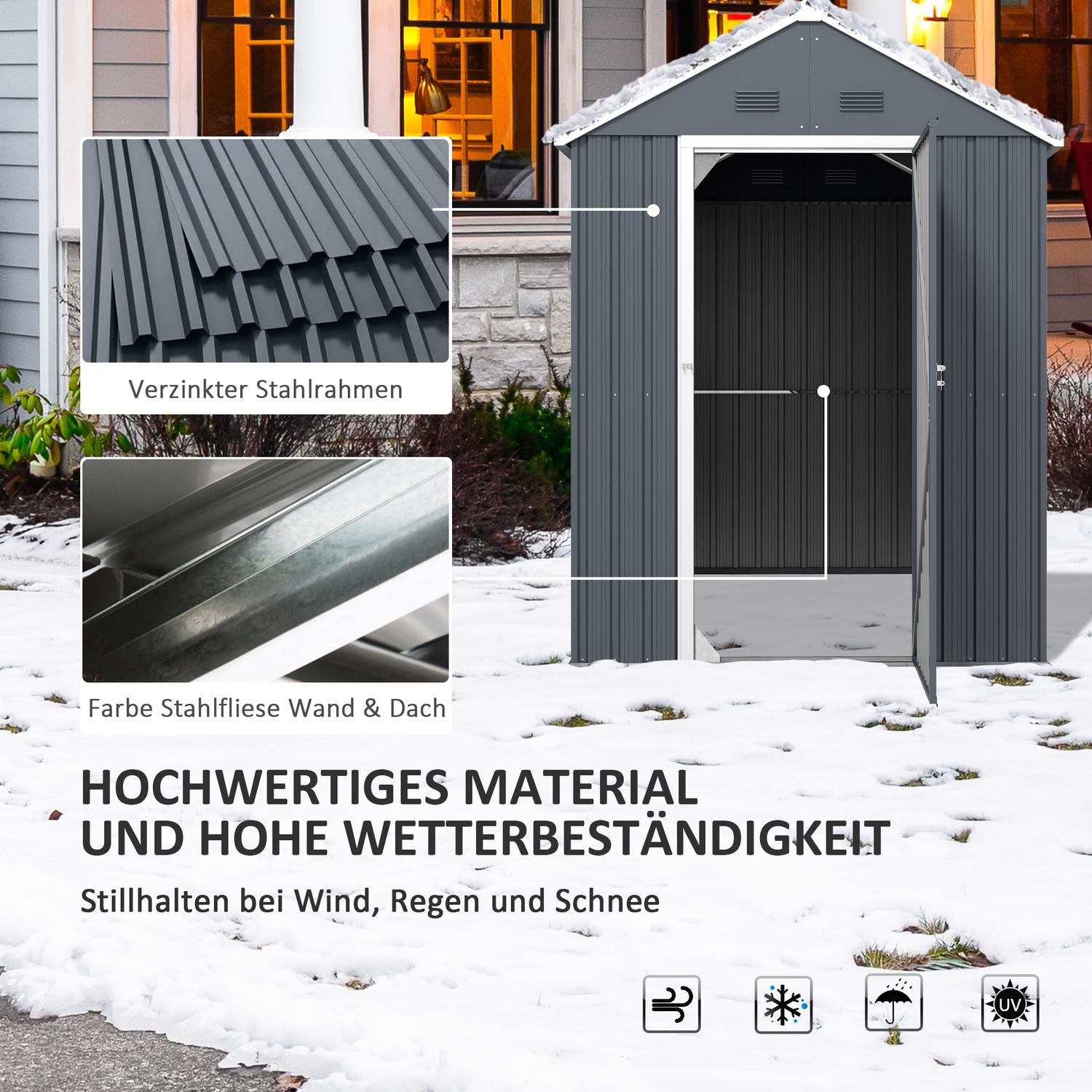 Trädgårdsredskapsskjul i stål, 4㎡ med fönster och lås, mörkgrå