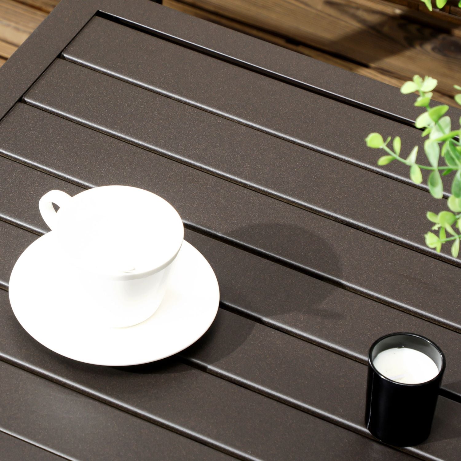 Rektangulärt soffbord i stål – Trälook, 91x51x46 cm