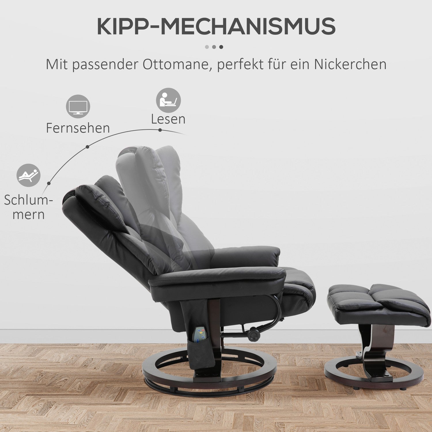 Massagefåtölj med fotpall, svart konstläder