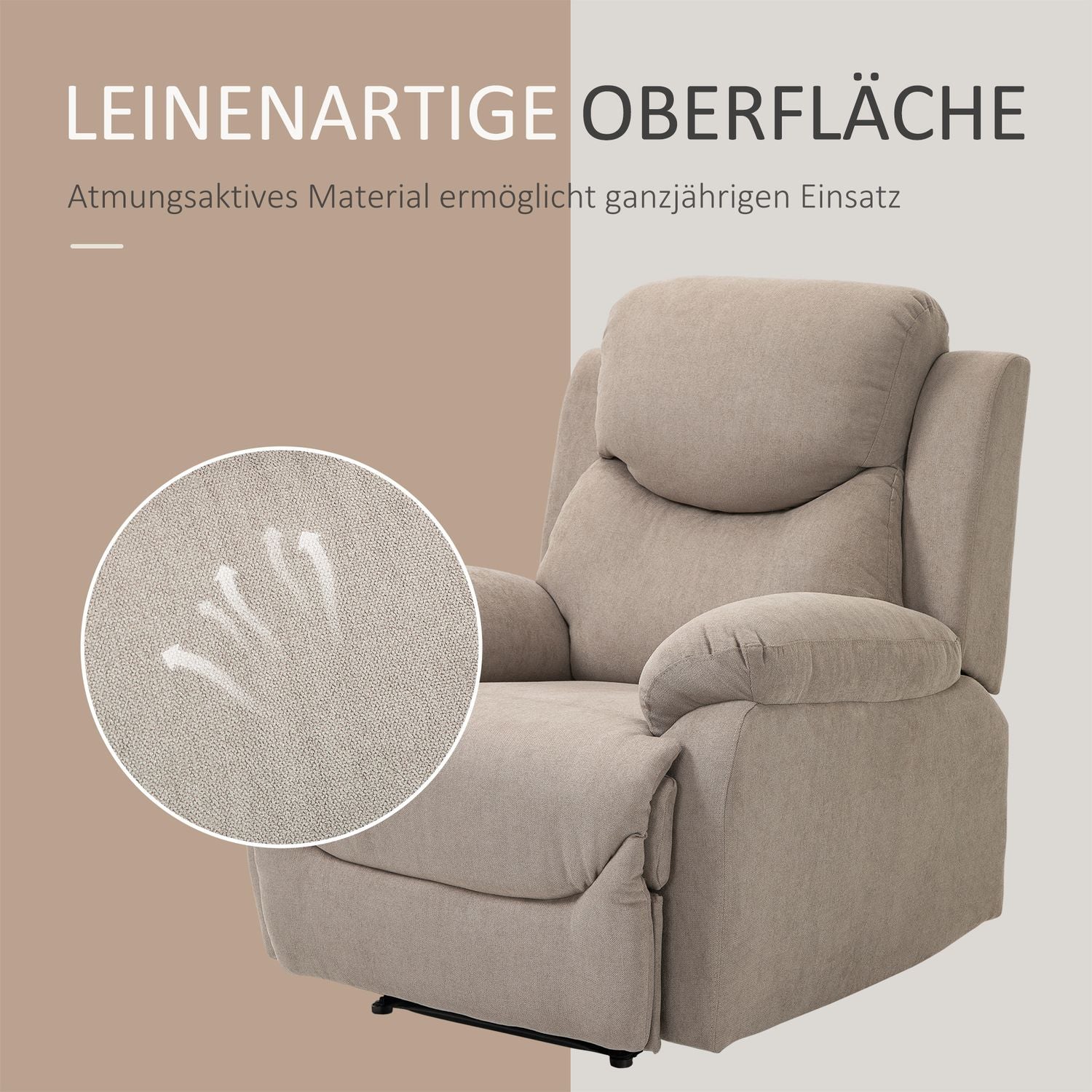 Beige loungestol med 150° lutning, linnelook