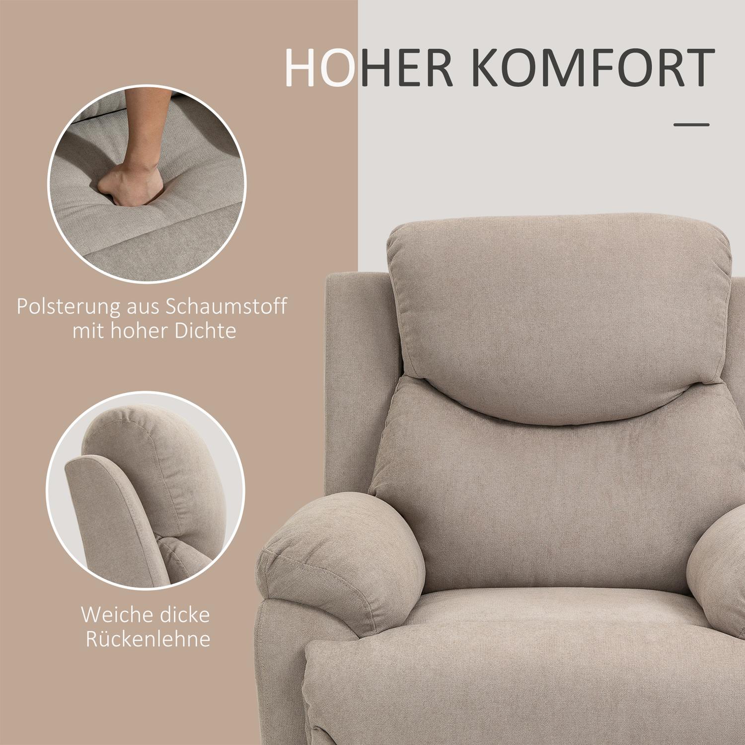 Beige loungestol med 150° lutning, linnelook