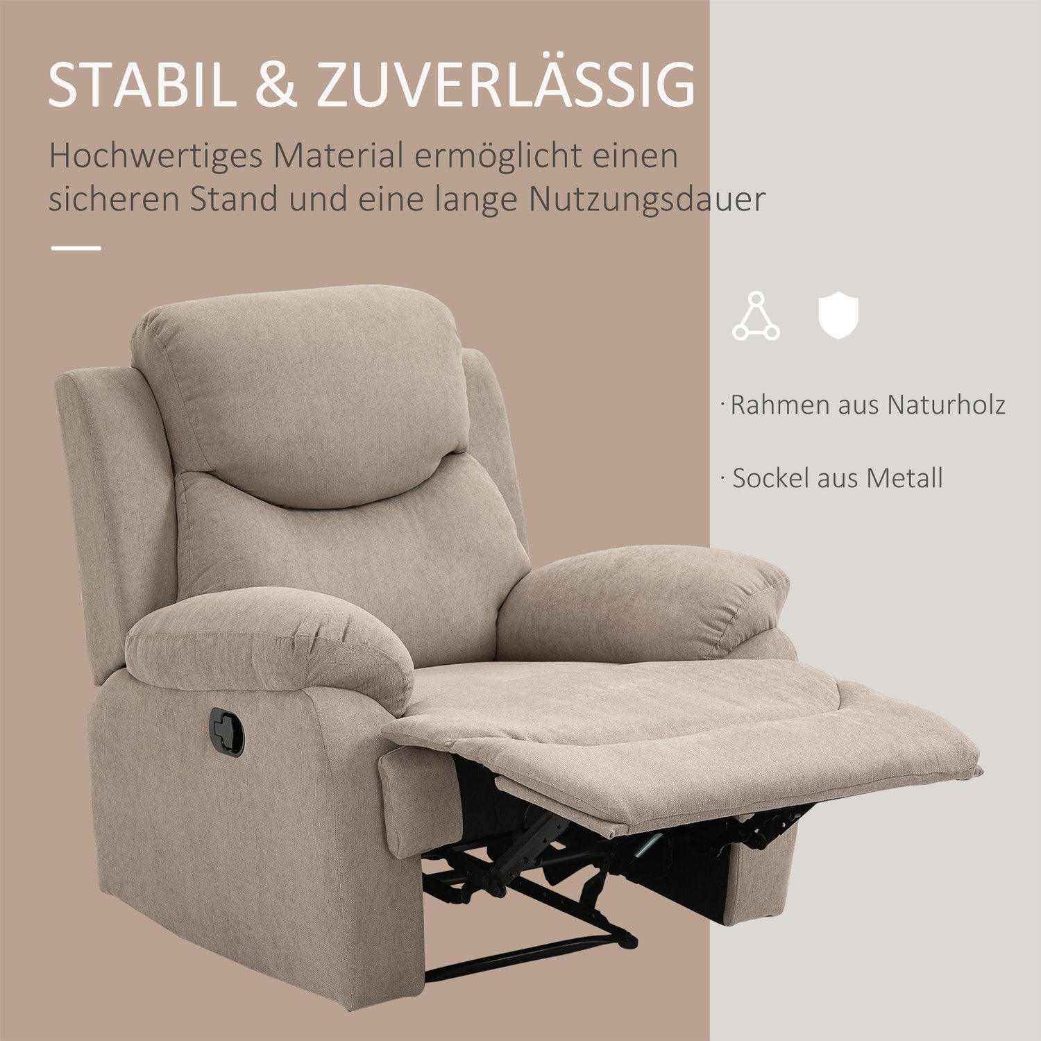 Beige loungestol med 150° lutning, linnelook