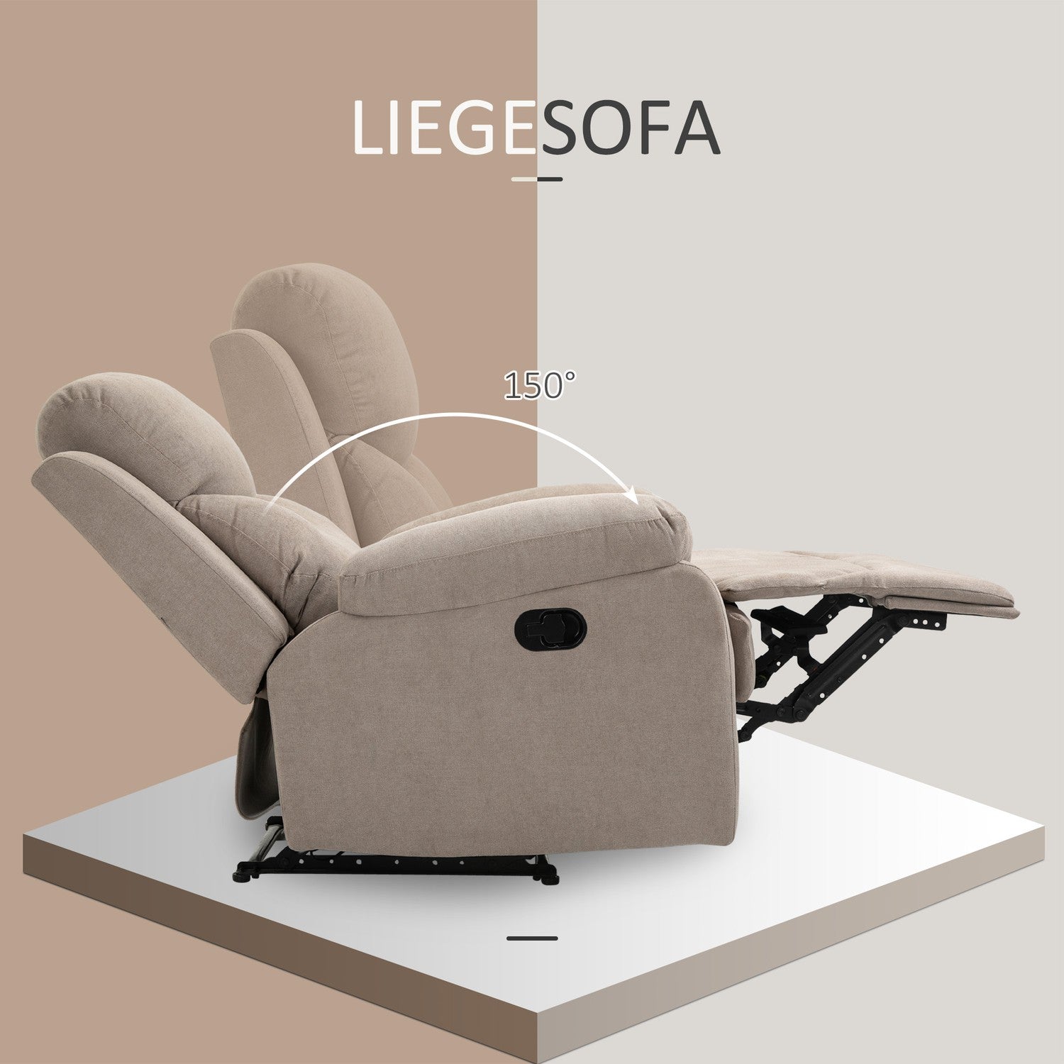 Beige loungestol med 150° lutning, linnelook