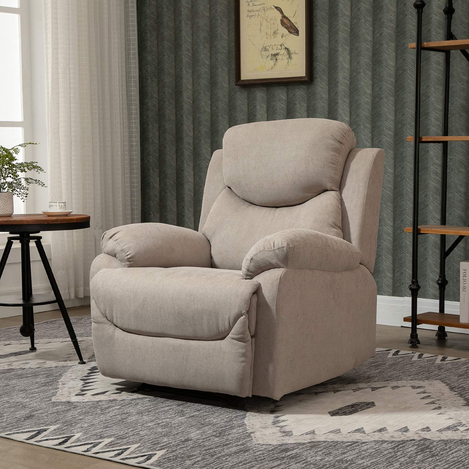 Beige loungestol med 150° lutning, linnelook