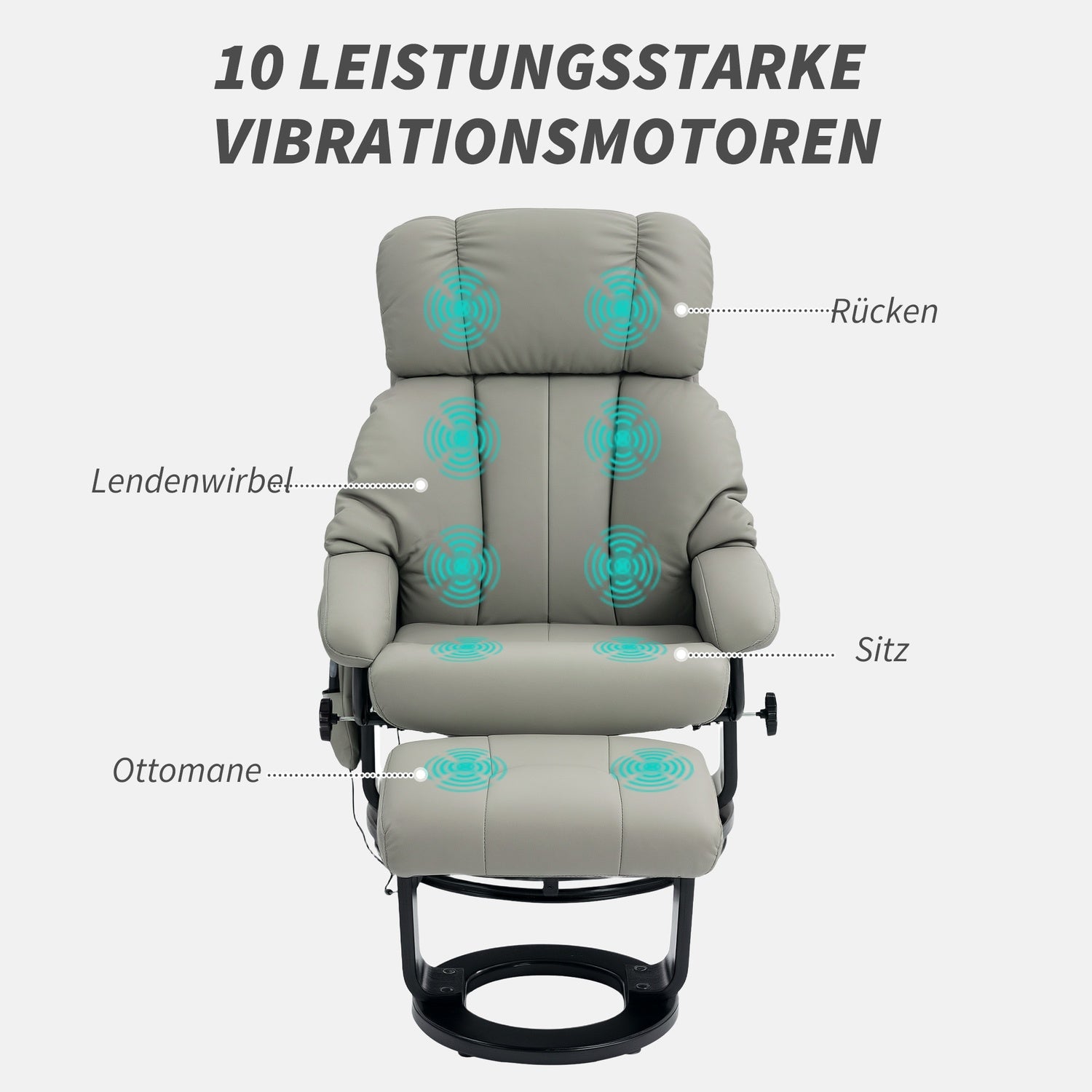 Elektrisk vilstol med massage och fotpall, grå