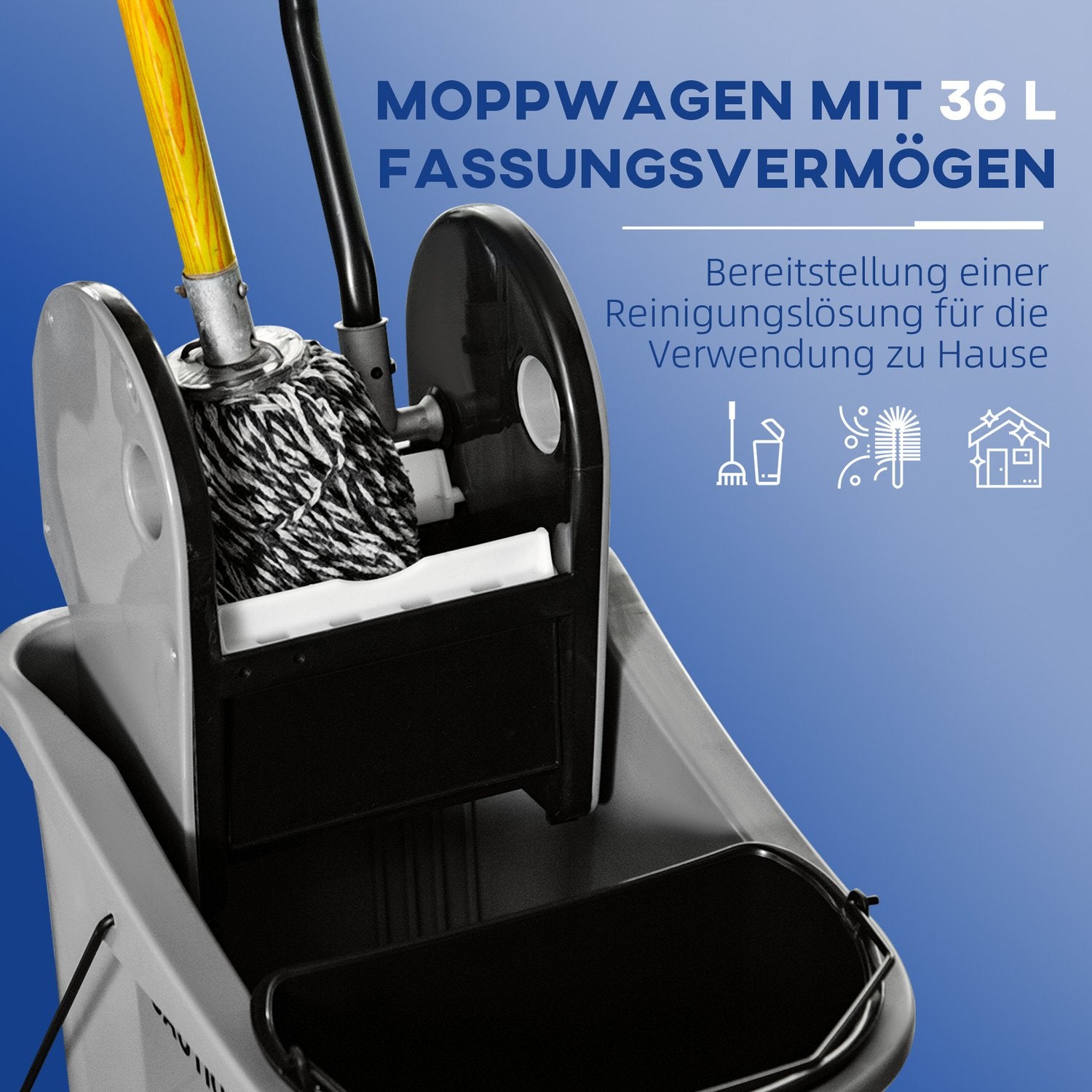 Mobil städvagn med 36L hink och vridare, grå