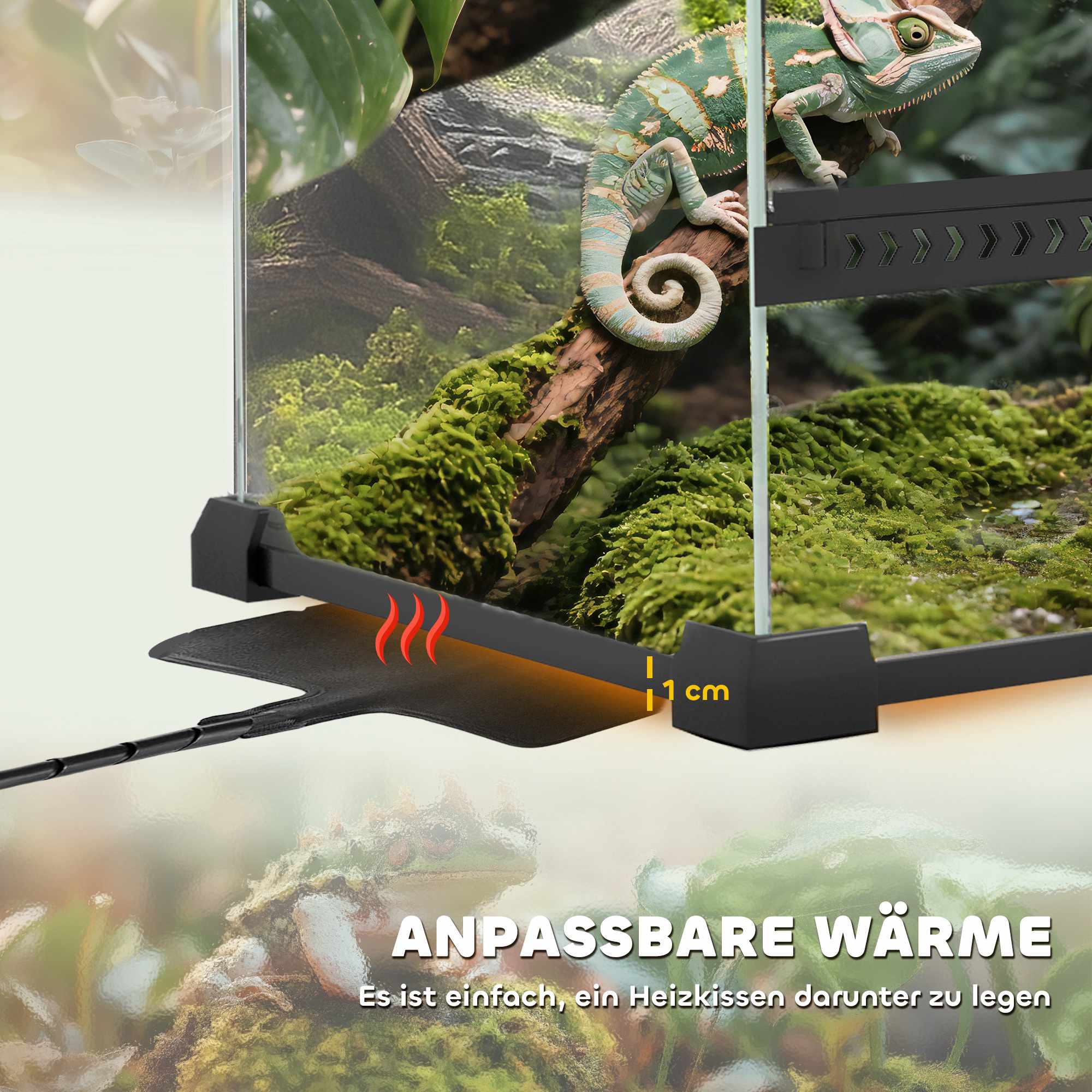 Reptilterrarium i glas, vattentät bas, säkert lås