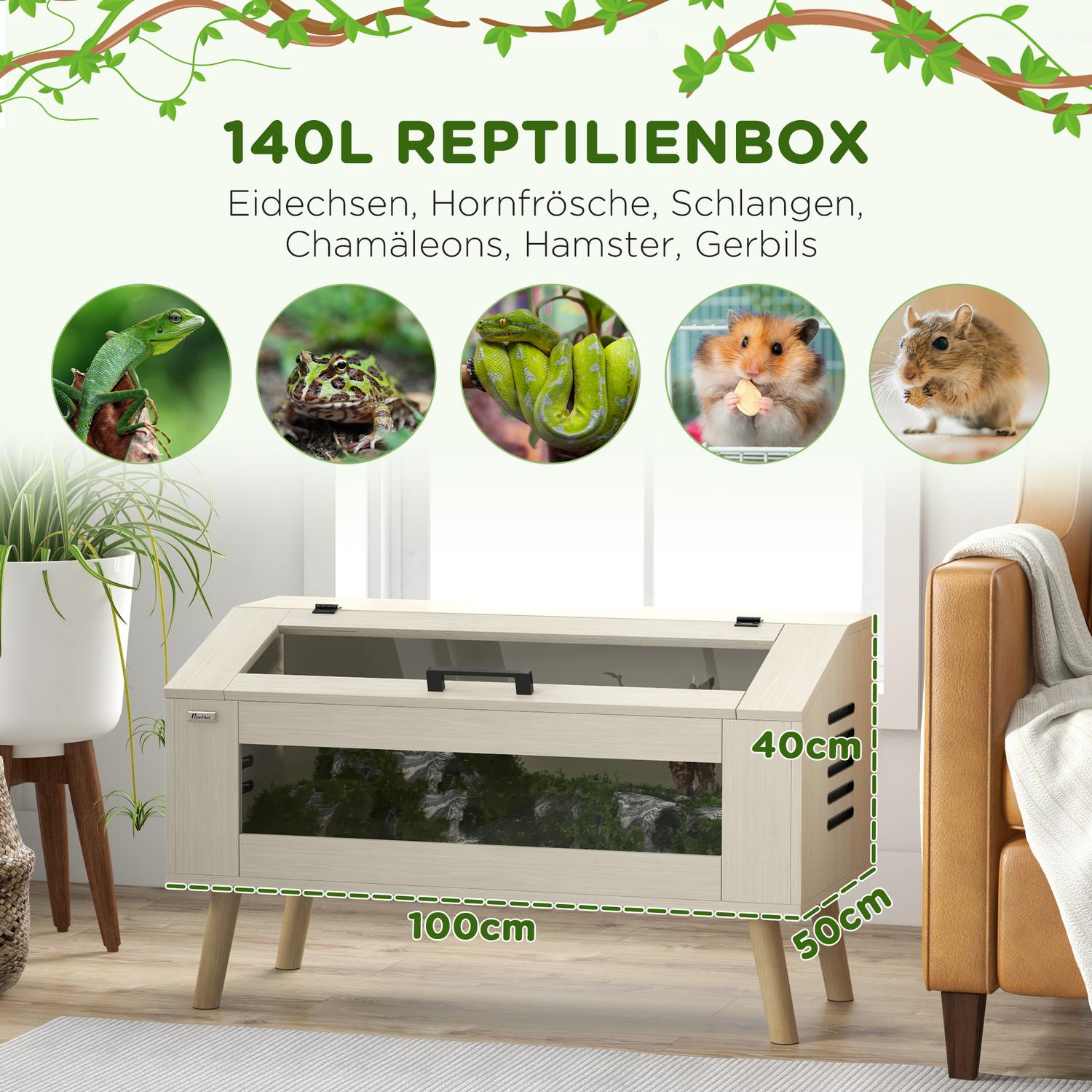 Reptilterrarium med härdat glas, 140L, 100x50x60 cm