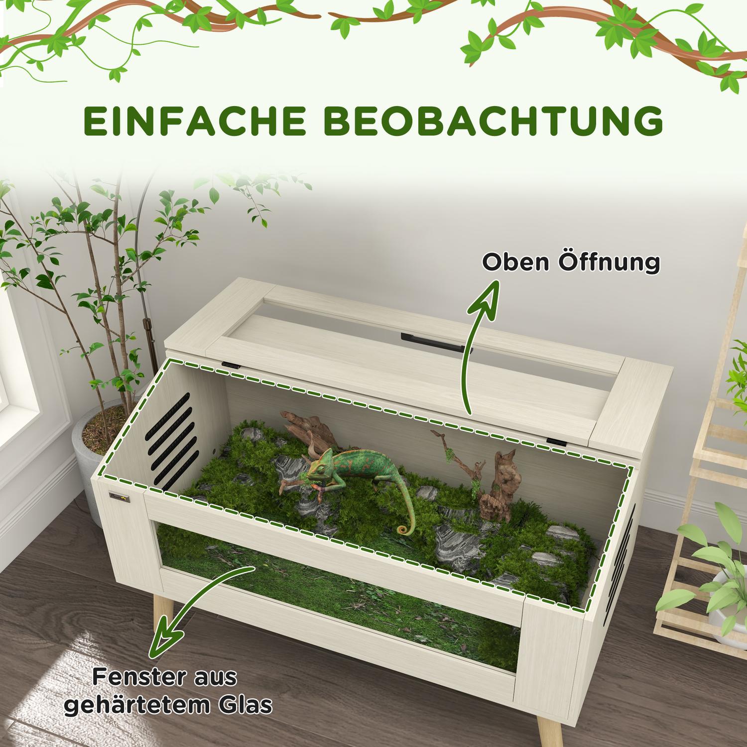 Reptilterrarium med härdat glas, 140L, 100x50x60 cm