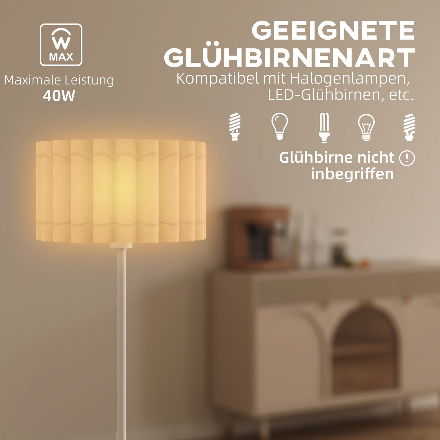 Retro golvlampa, plastskärm, fotkontakt, vit
