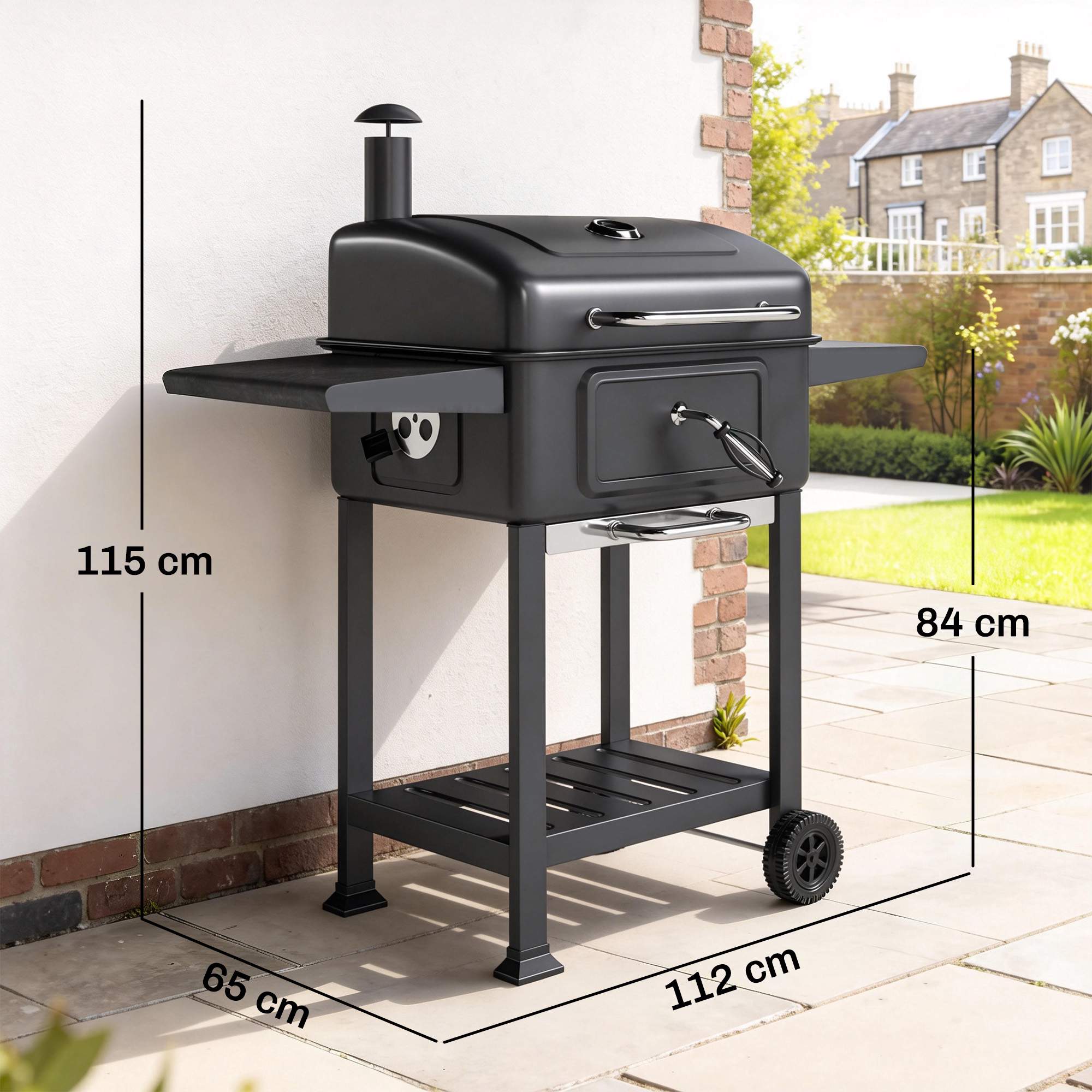 Rökgrill med kolgrill och justerbar kolpanna och termometer