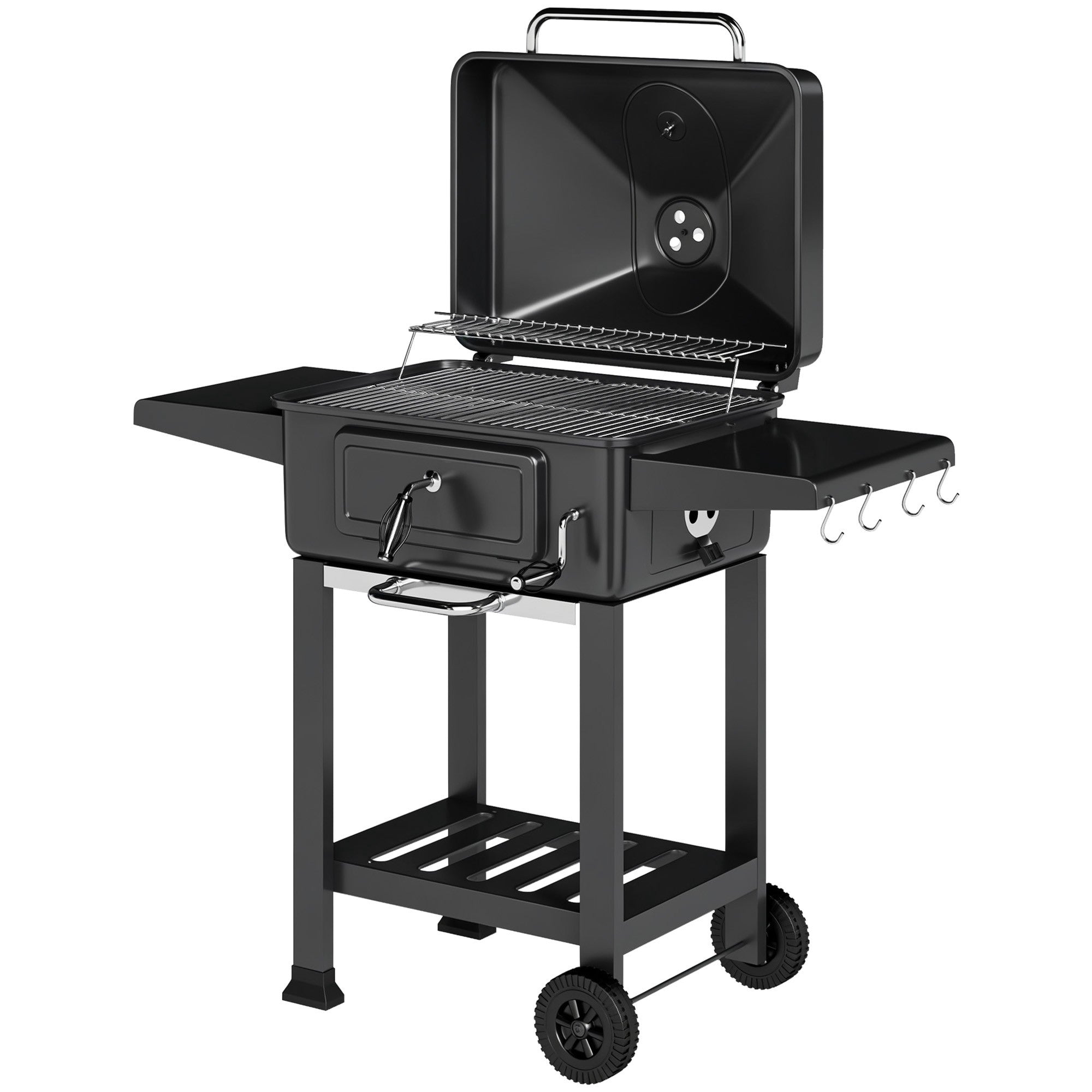 Rökgrill med kolgrill och termometer, justerbart galler