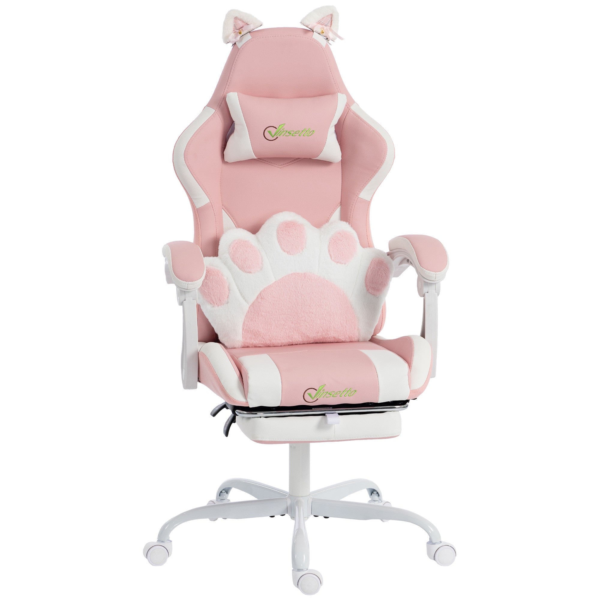 Rosa gamingstol med kattöron och ländryggsstöd