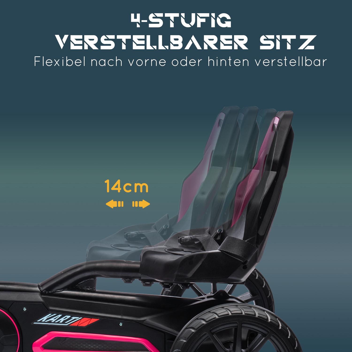 Rosa pedal gokart för barn 3-8 år, handbroms & justerbar sits