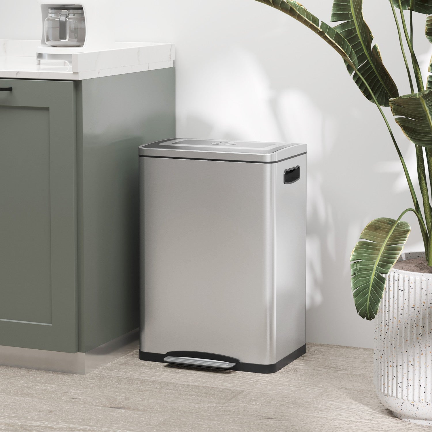 Rostfritt stålsoptunna 40L – Dubbla mjukstängande fack