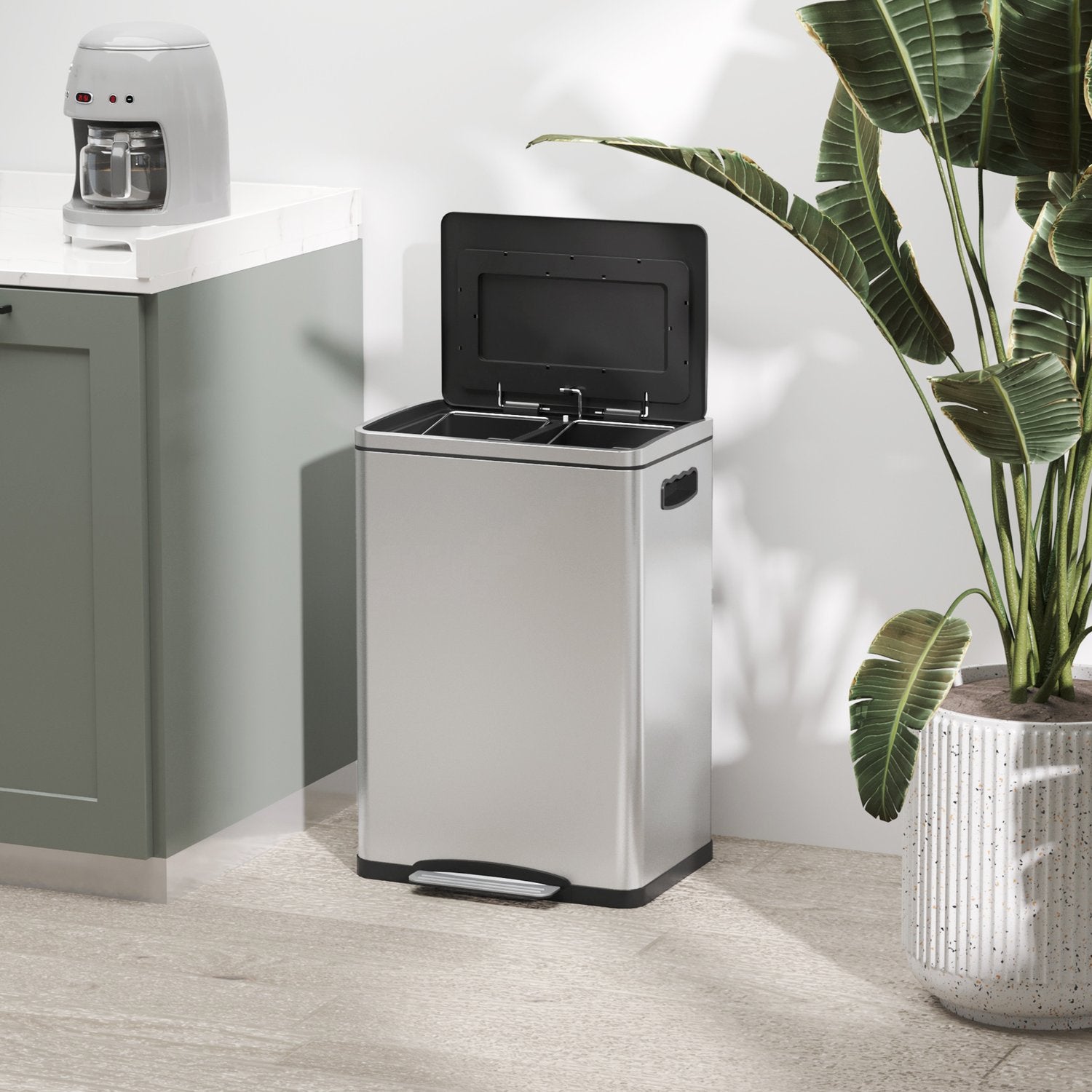 Rostfritt stålsoptunna 40L – Dubbla mjukstängande fack