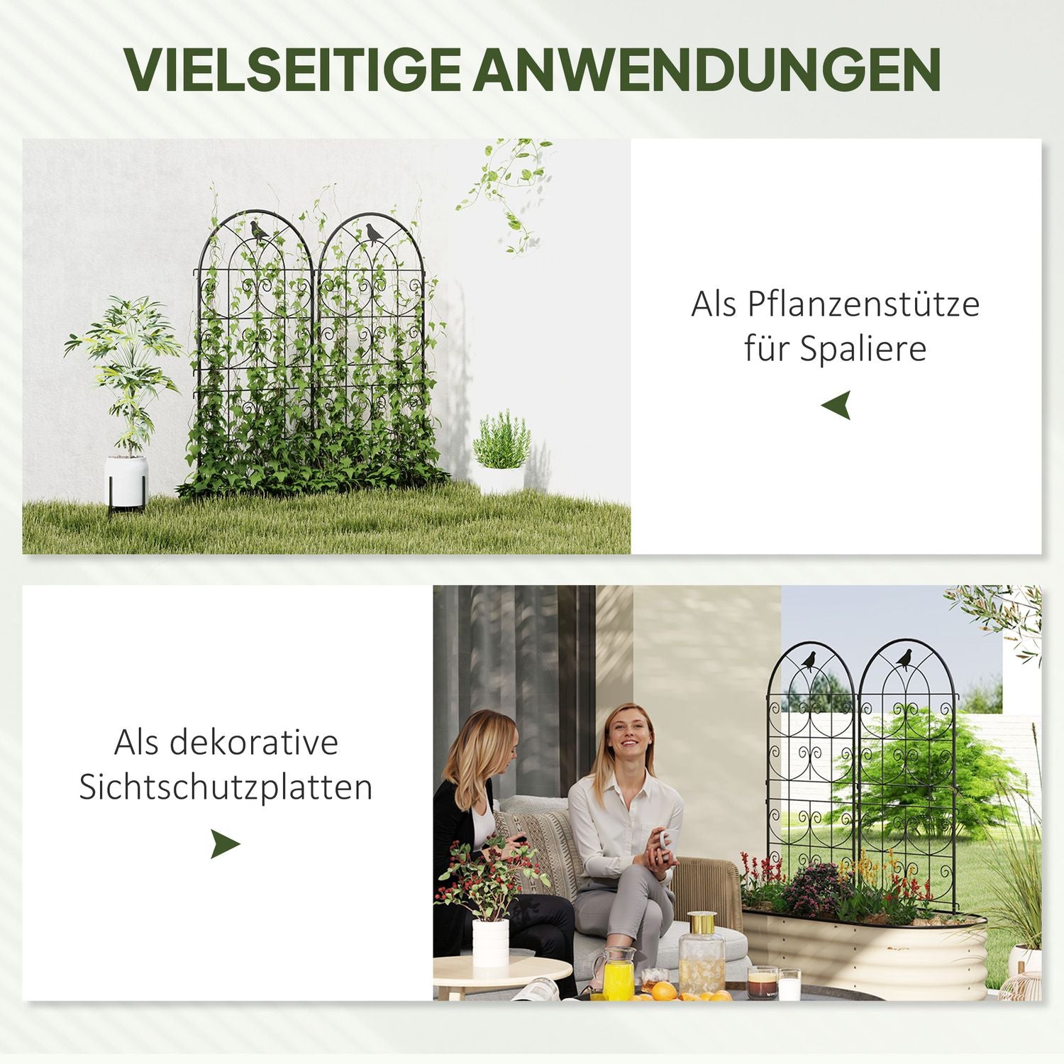 Rostskyddad metall fågeldesign spaljéset, 50x120 cm, 2-pack