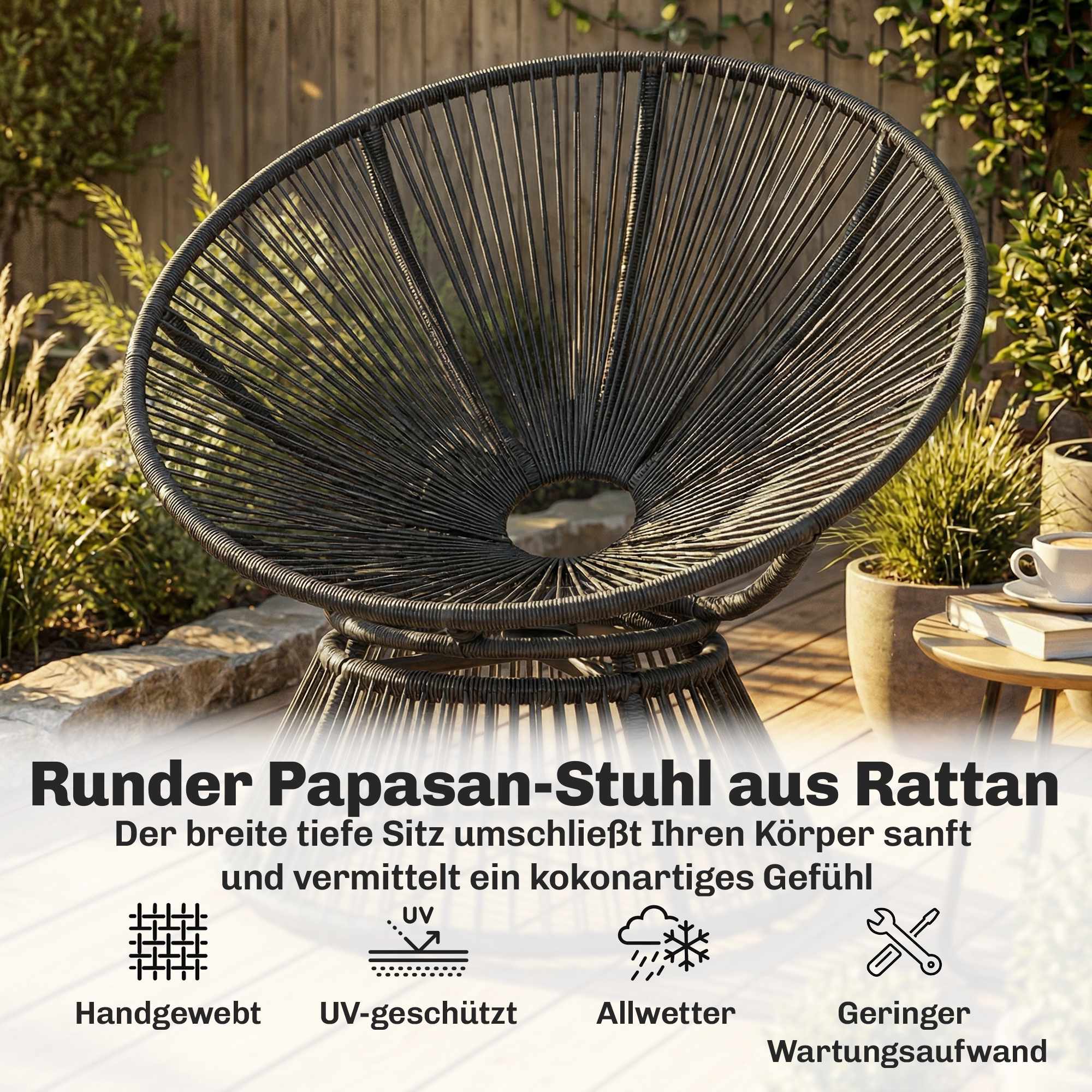 Roterande Papasan-stol med dyna, stålram, grå