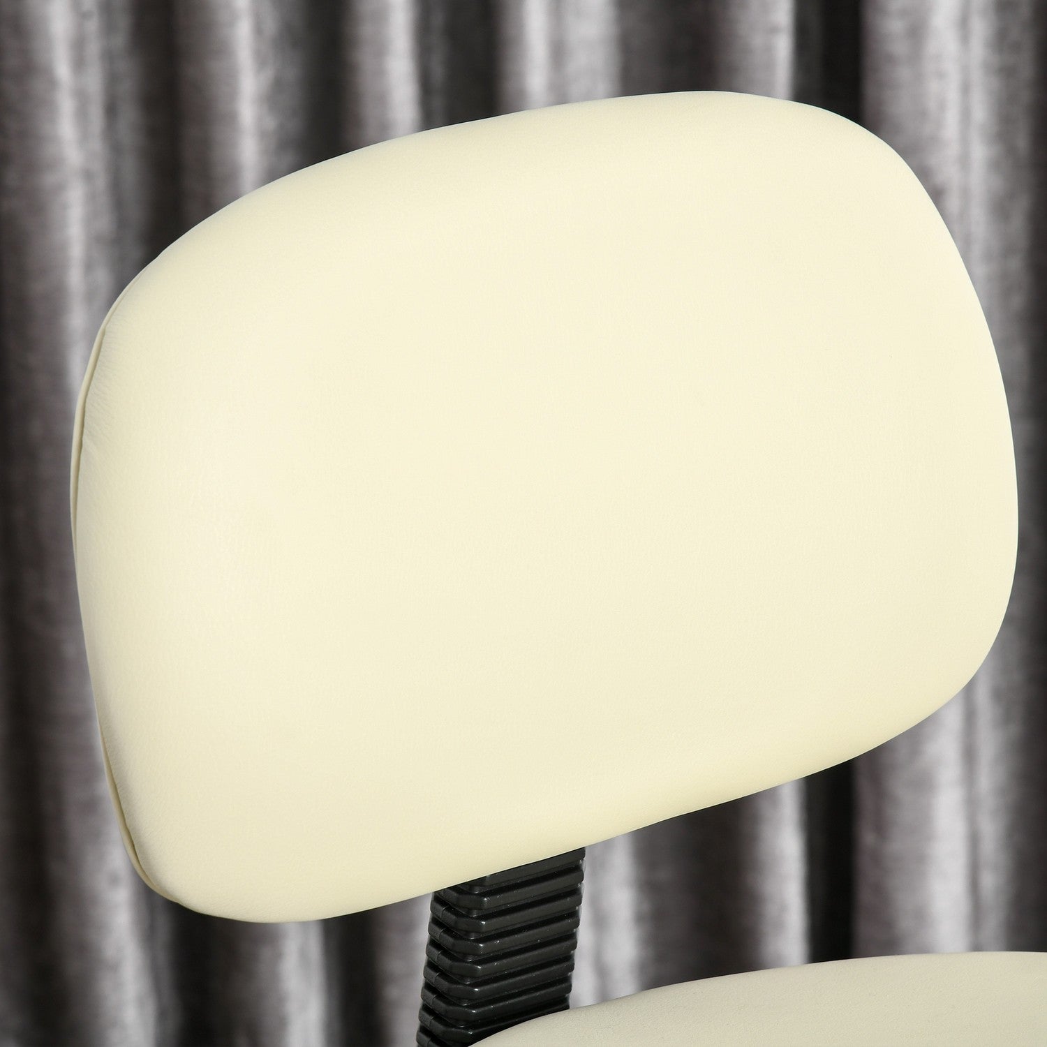 Justerbar beige PU pall med ryggstöd – 56x57x104-127cm