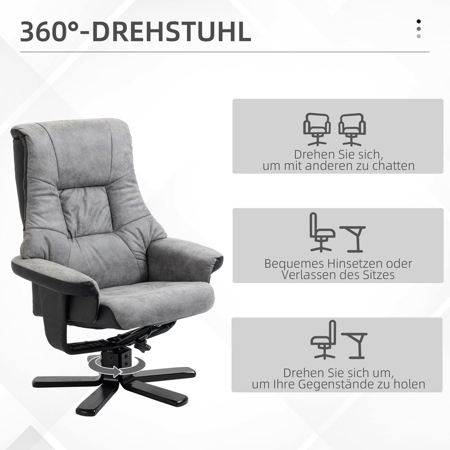 Roterande vilstol med pall, mikrofibergrå