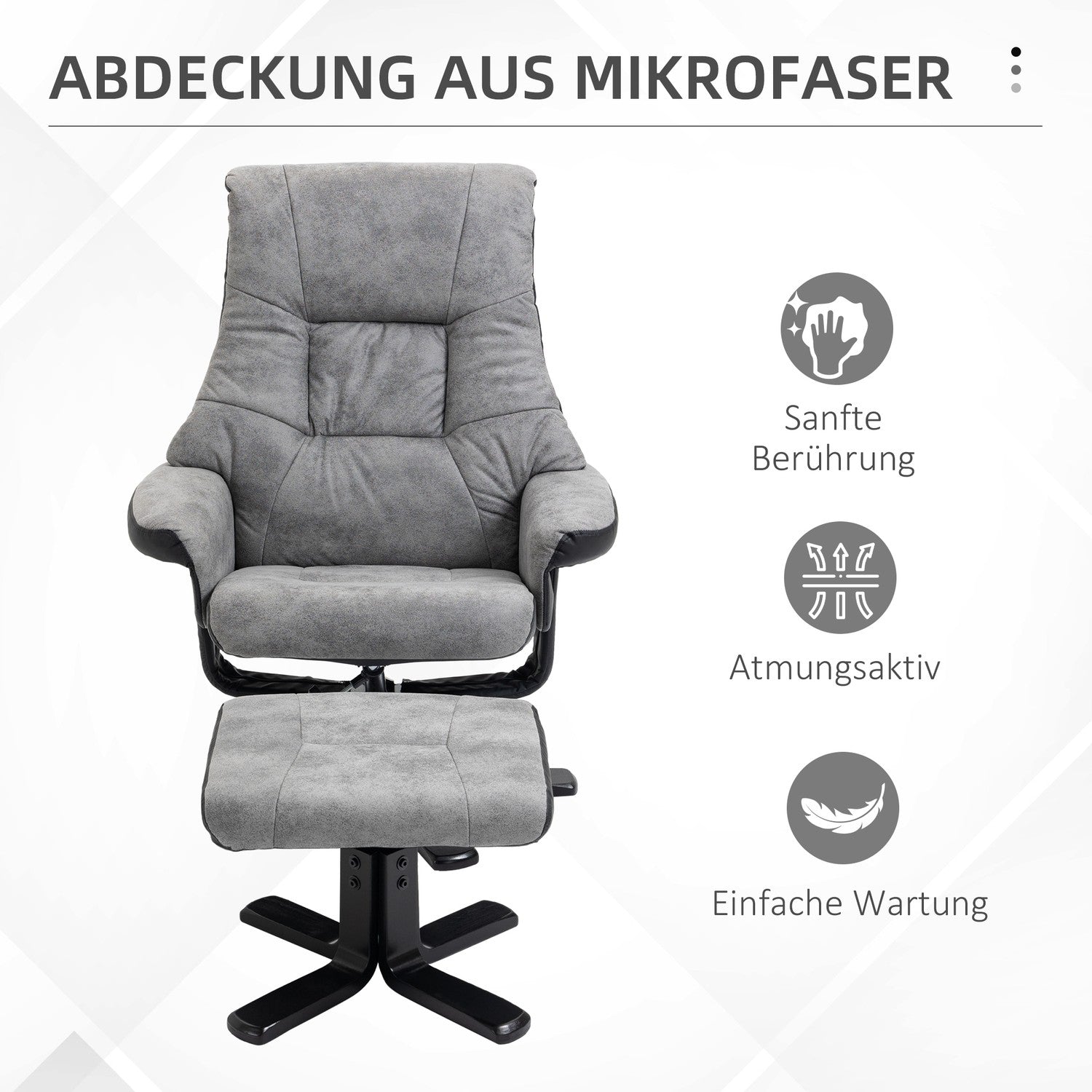 Roterande vilstol med pall, mikrofibergrå