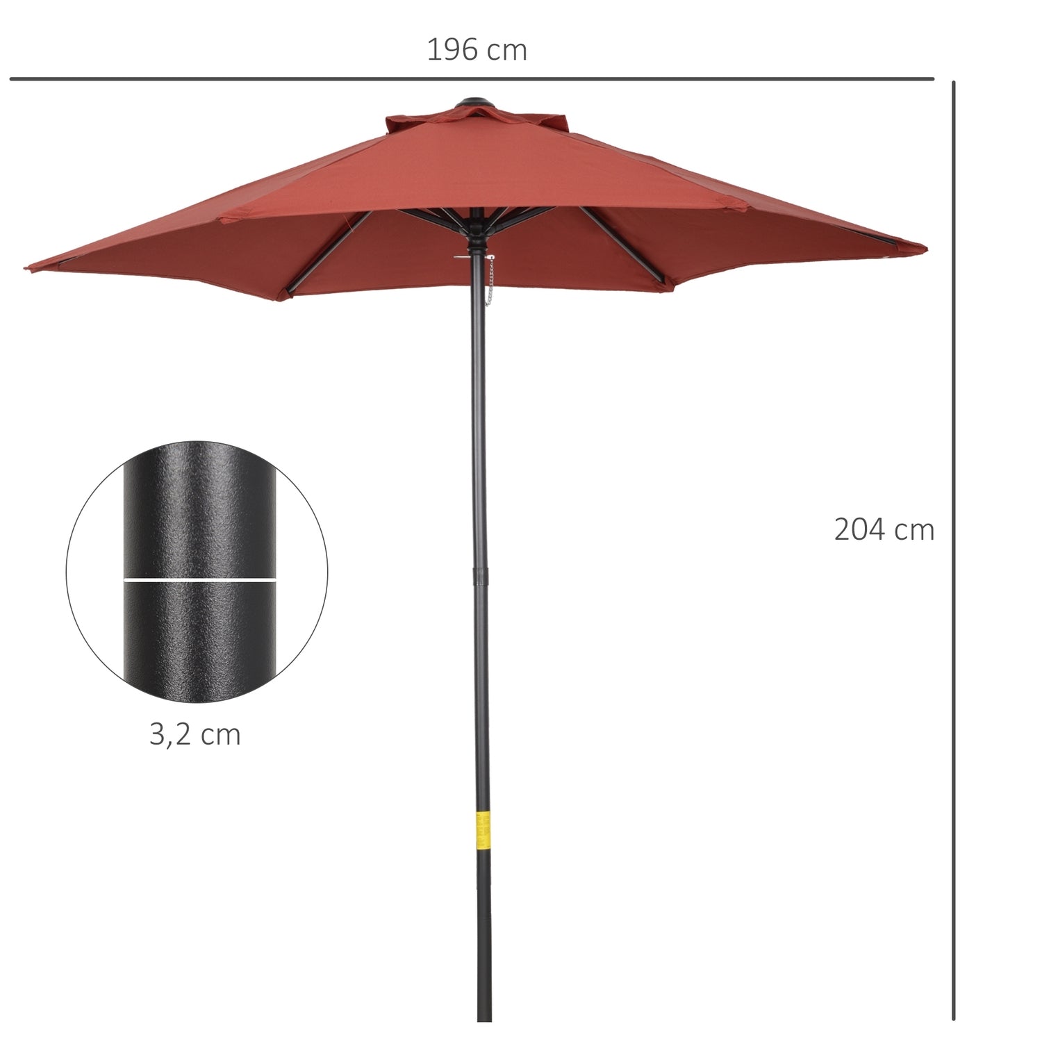 Roterande vindtätt parasoll Ø196 cm – Vinröd solskydd