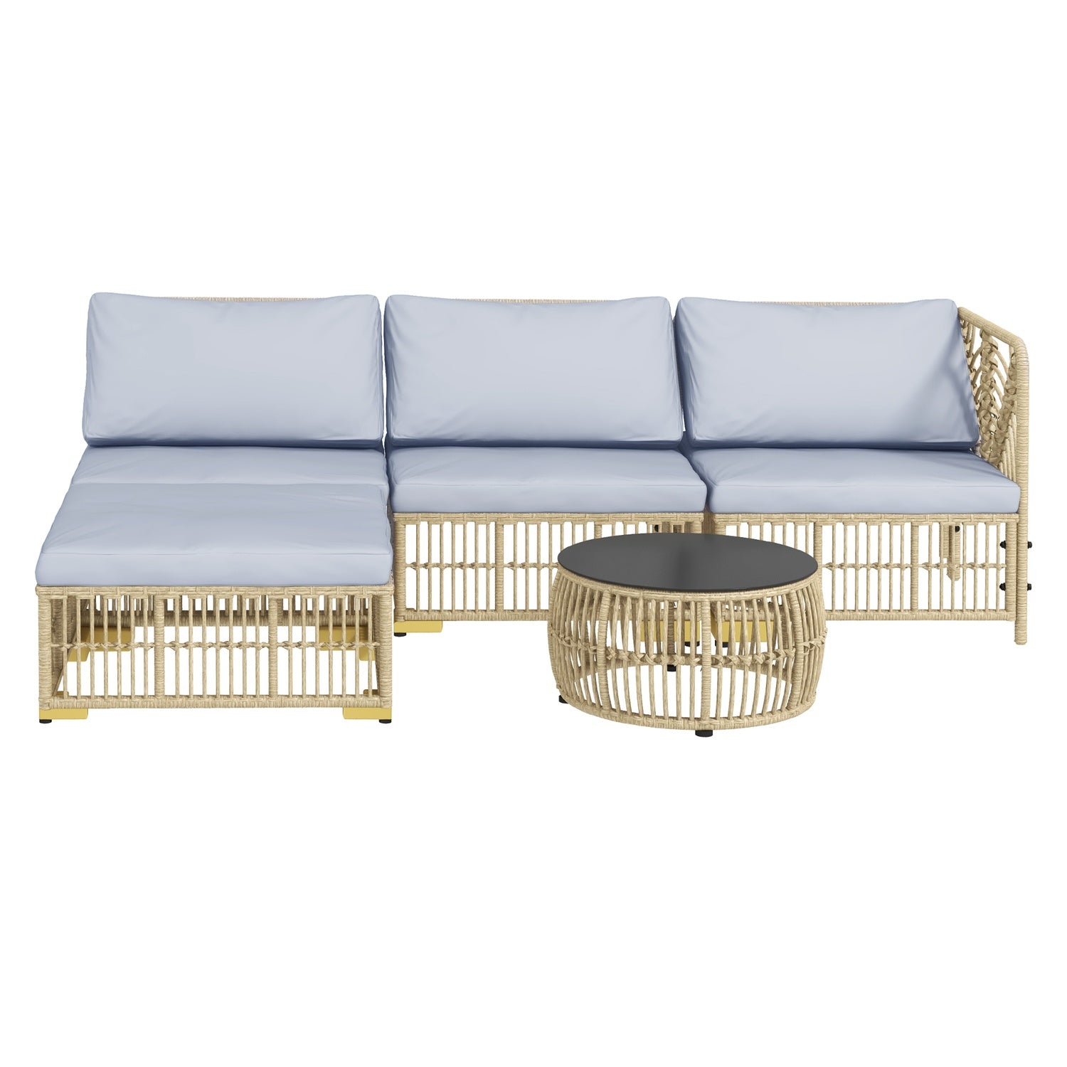 Rotting 5-delad trädgårdsmöbelset med kuddar, ljusgrå