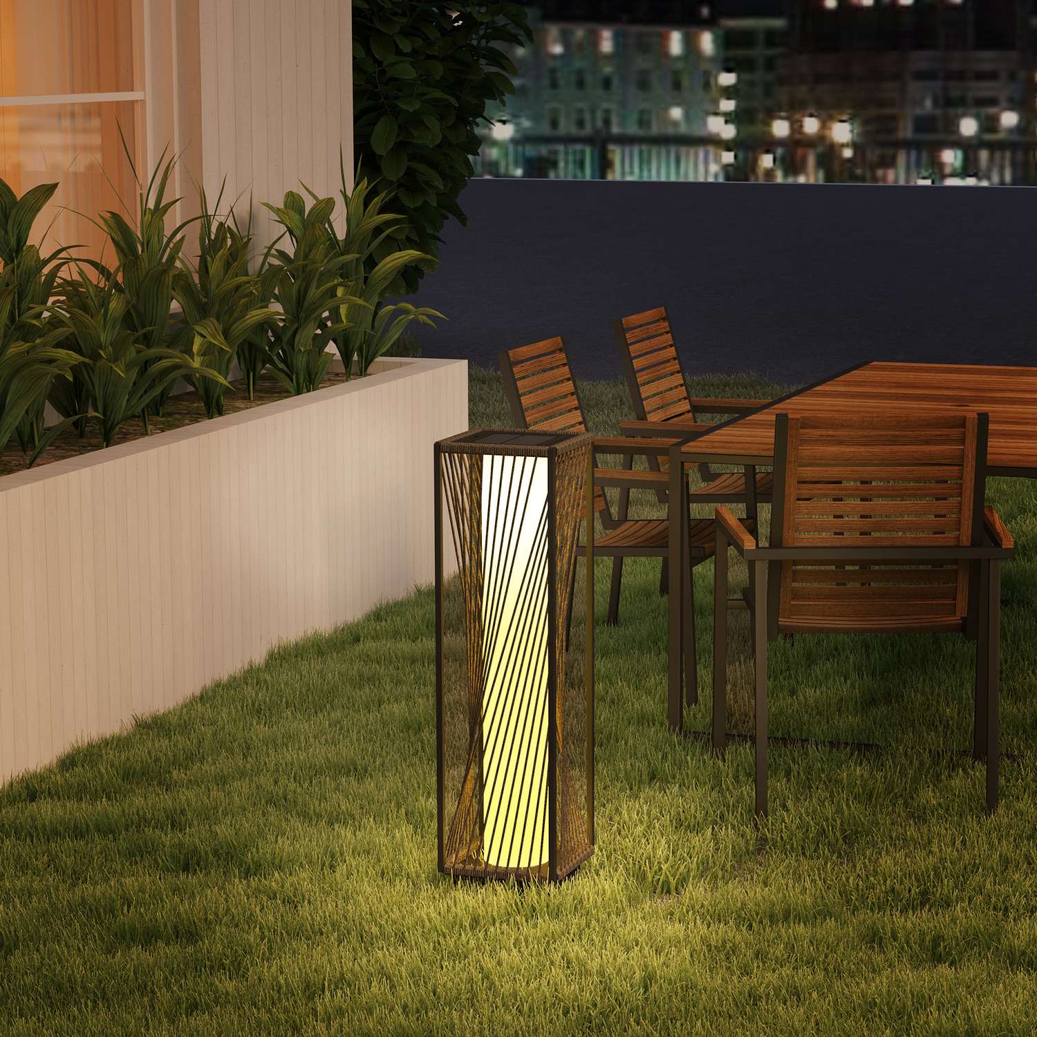 Rotting Solar Golvlampa, Boho Style med ljussensor, vattentät