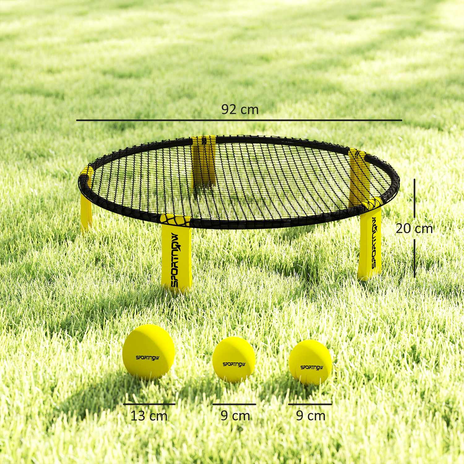 Roundnet Set Spelset med leknät 3 bollar bärväska boll pump spikeball set Ø92 x 20 cm gul