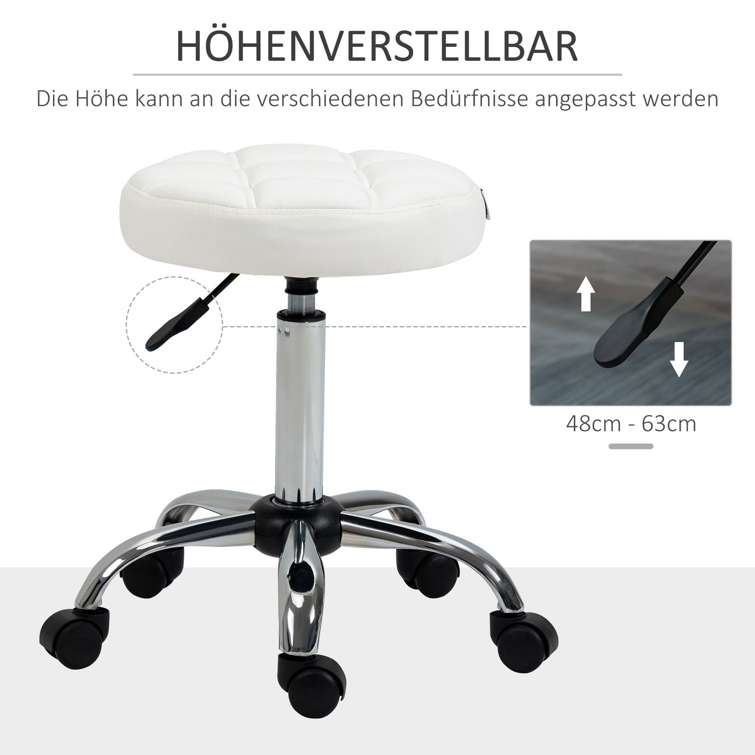 Justerbar vit roterande pall i konstläder – kontor och salong