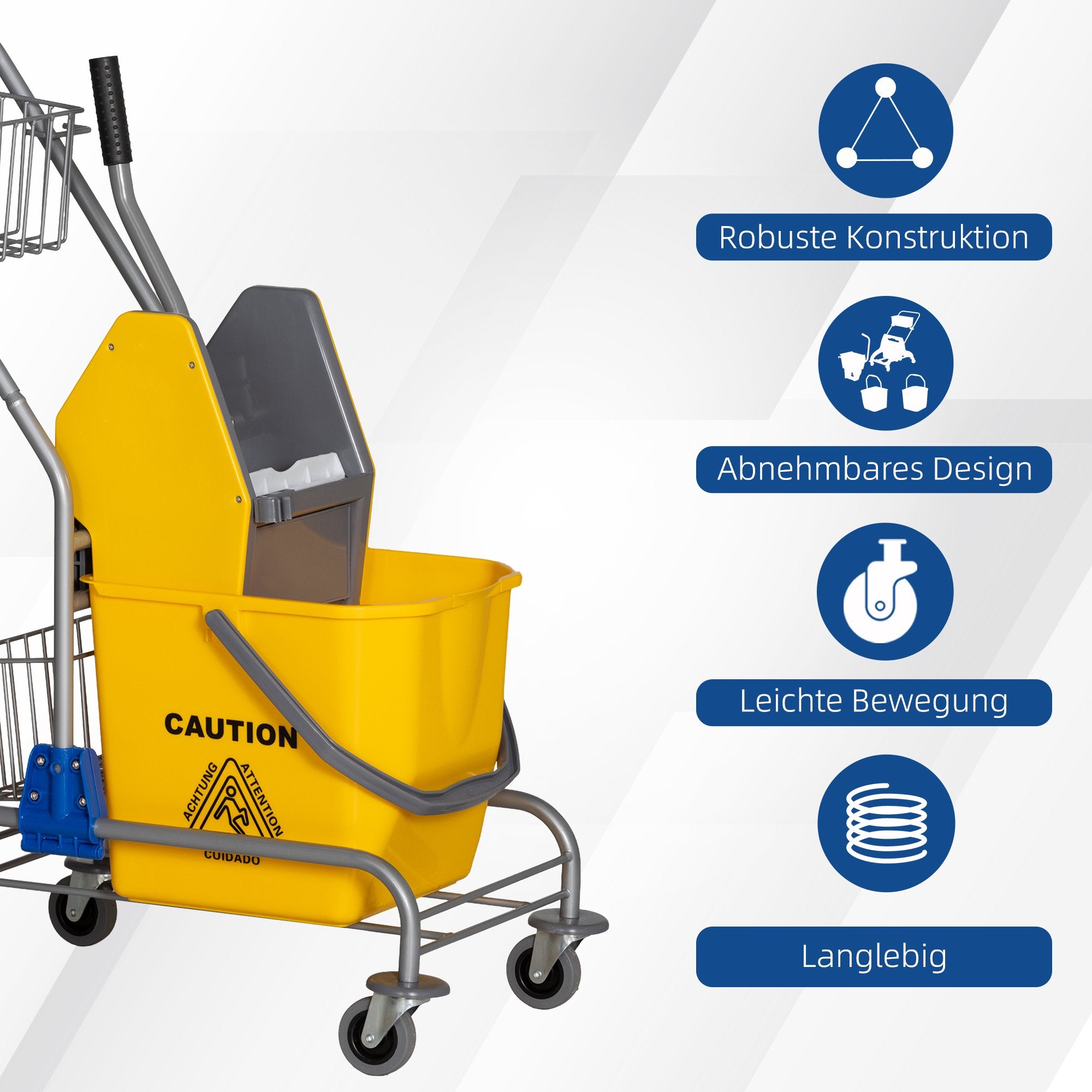 Rullande rengöringshink, 26L, plast, metallhandtag