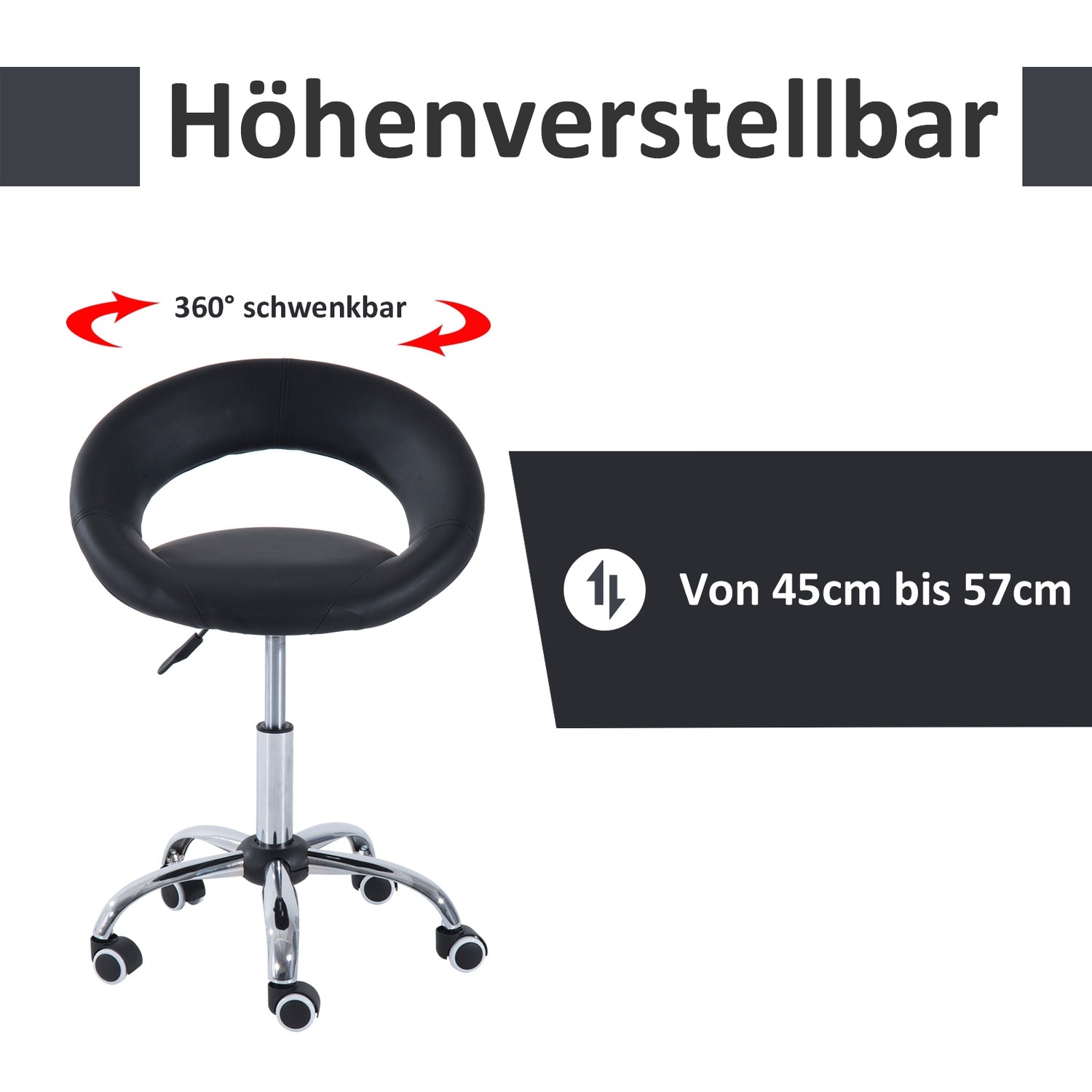 Höjdjusterbar svängbar pall – svart PU & metall