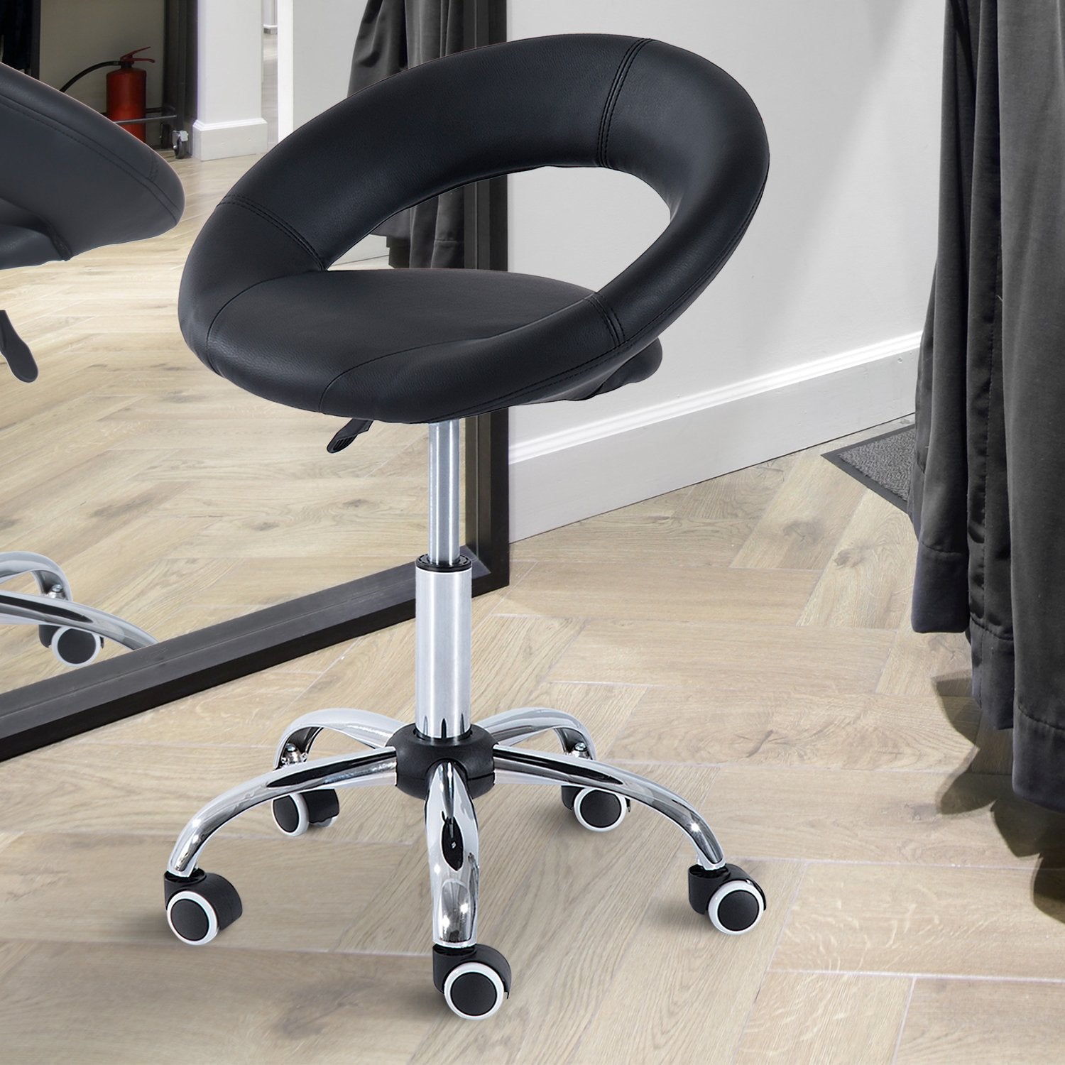 Höjdjusterbar svängbar pall – svart PU & metall