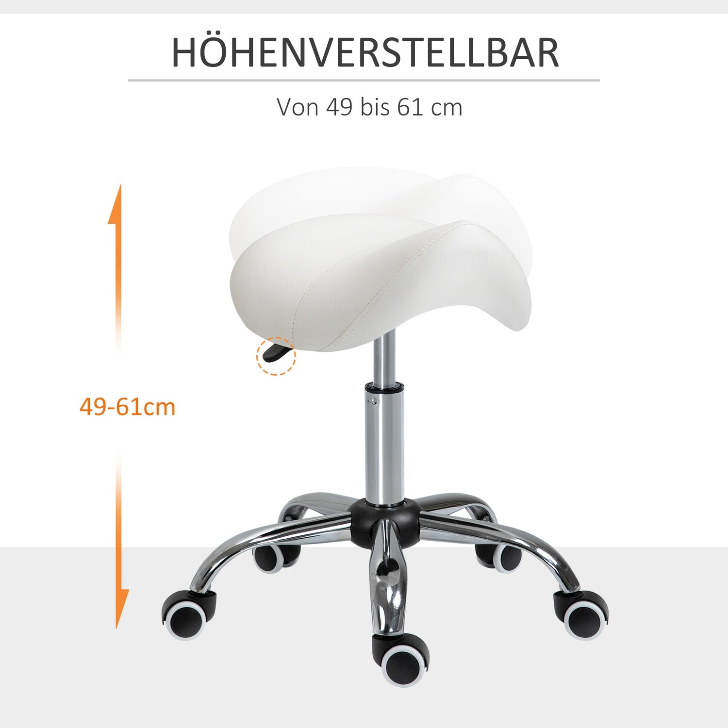 Höjdjusterbar vit sadel Arbetspall, vadderad