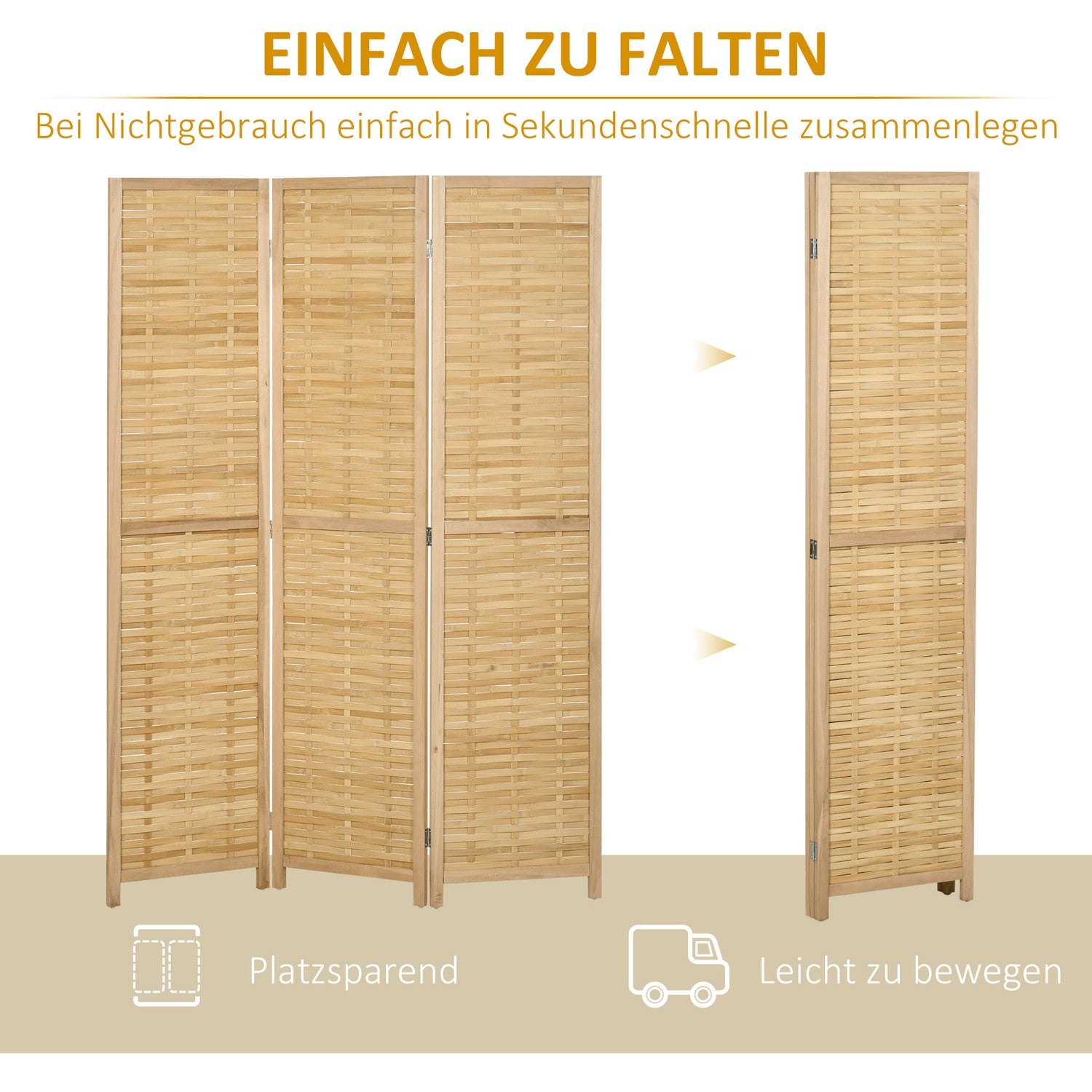 Vikbar rumsavdelare i bambu – 3-delad sekretessskärm 120x170cm