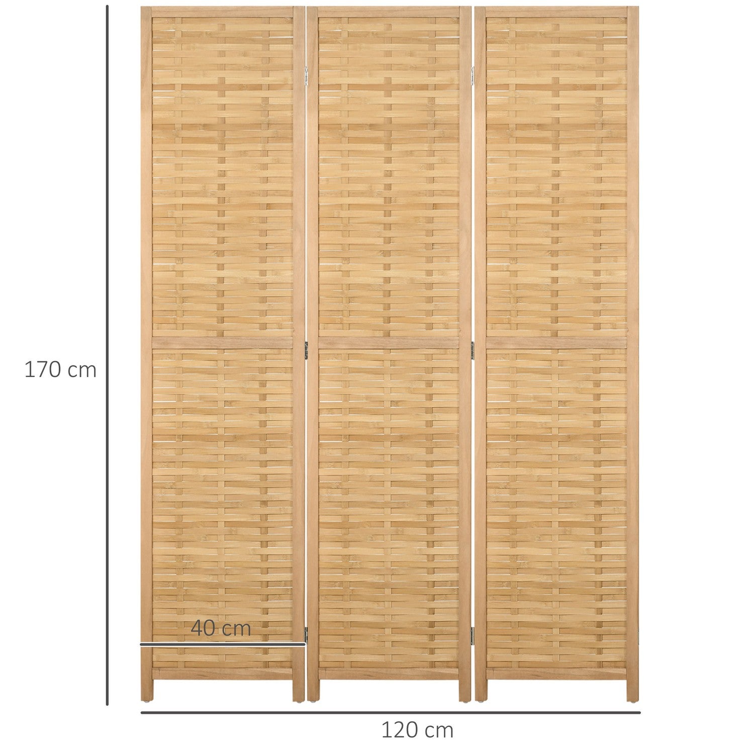 Vikbar rumsavdelare i bambu – 3-delad sekretessskärm 120x170cm