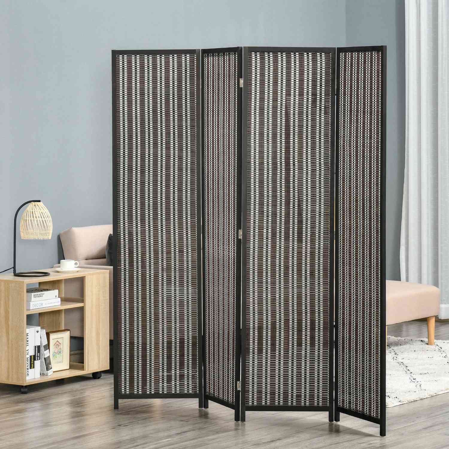 Rumsavdelare av bambu, 4-panel, 180x180 cm, Vikbar Brun