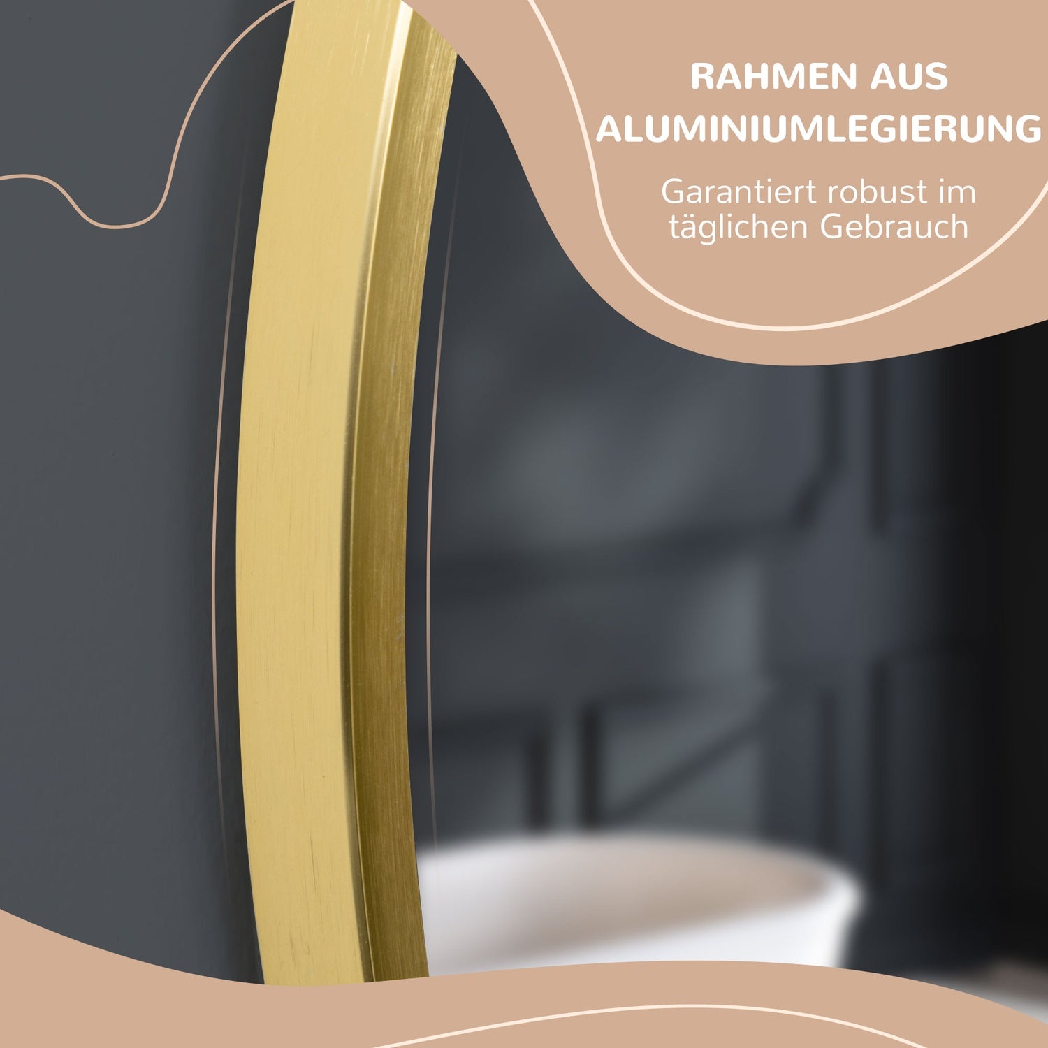 Rund badrums LED-spegel, Ø50cm, Guld, IP44, Minnesfunktion