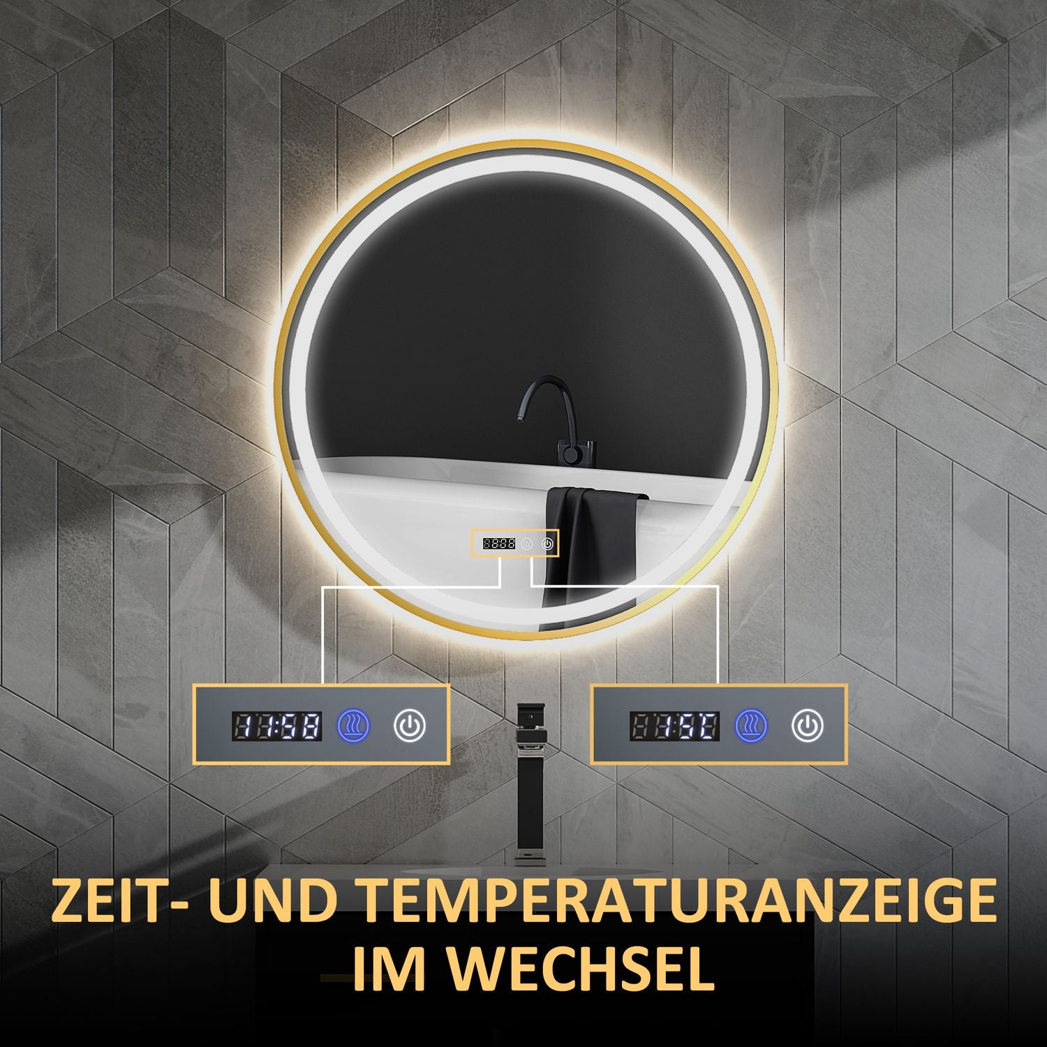 Rund LED Badrumsspegel, Dimfri, 60cm, Touch Timer