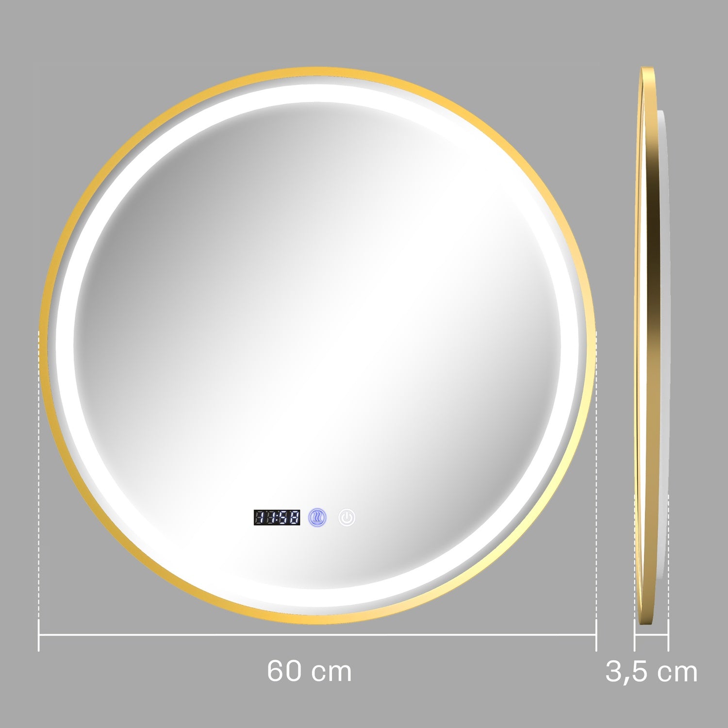 Rund LED Badrumsspegel, Dimfri, 60cm, Touch Timer