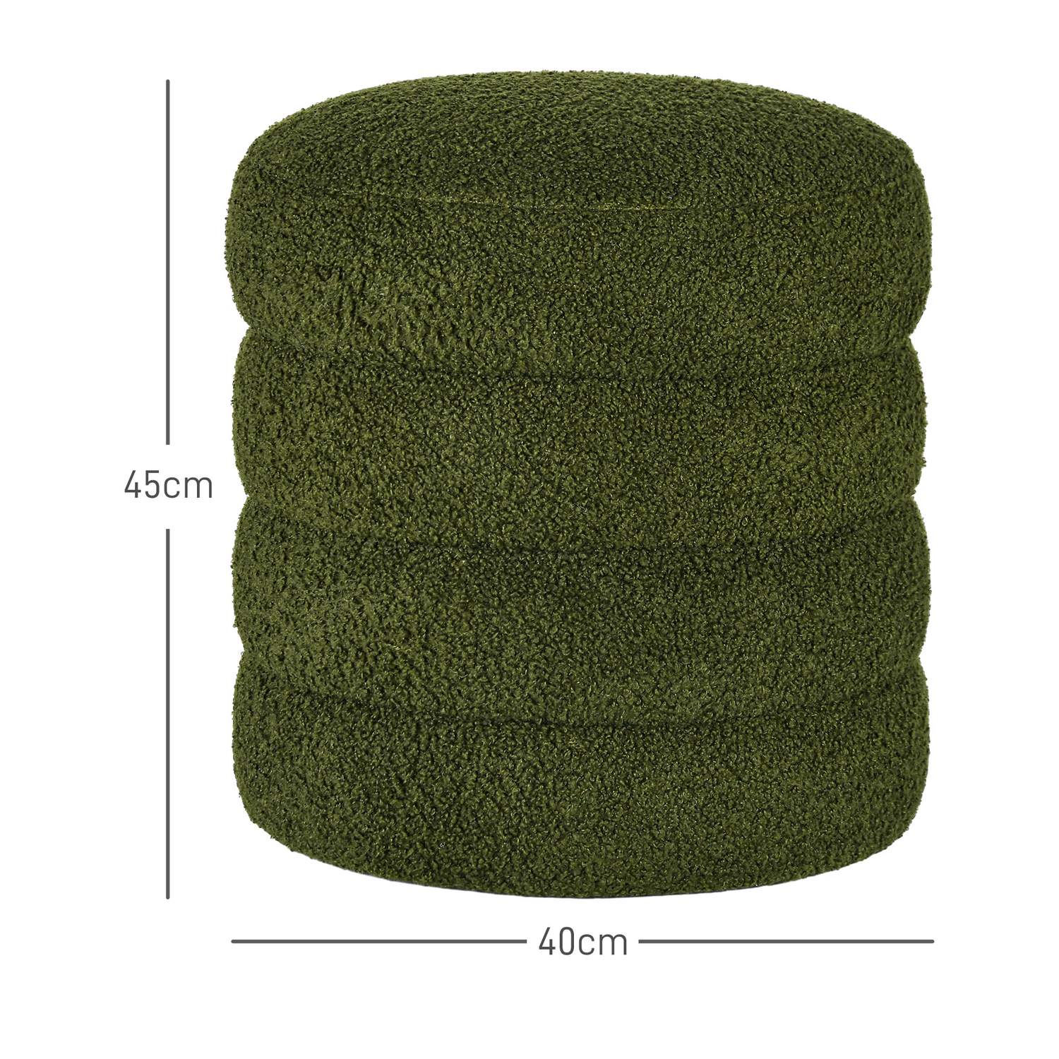Rund ottoman, Teddy Fleece, 120 kg Kapacitet, Grön