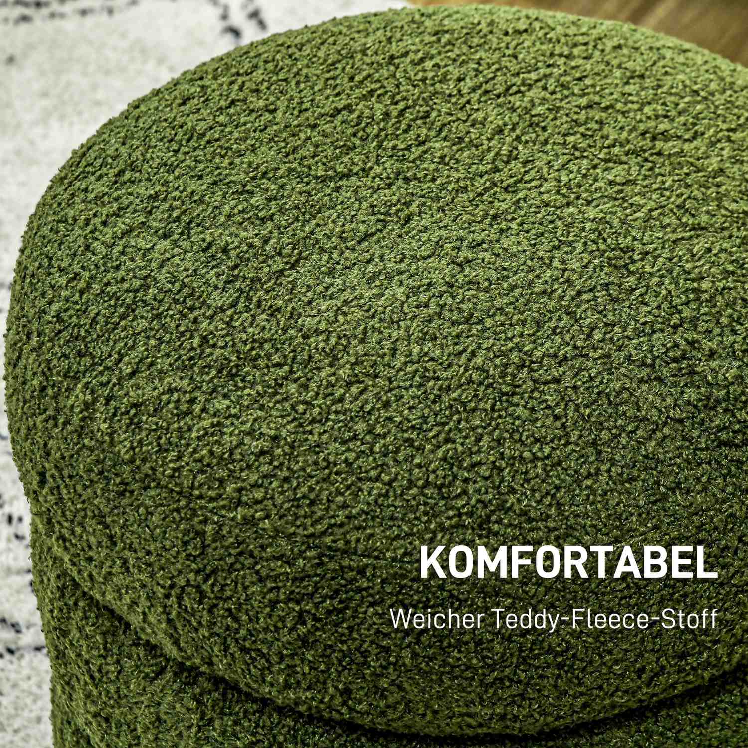 Rund ottoman, Teddy Fleece, 120 kg Kapacitet, Grön