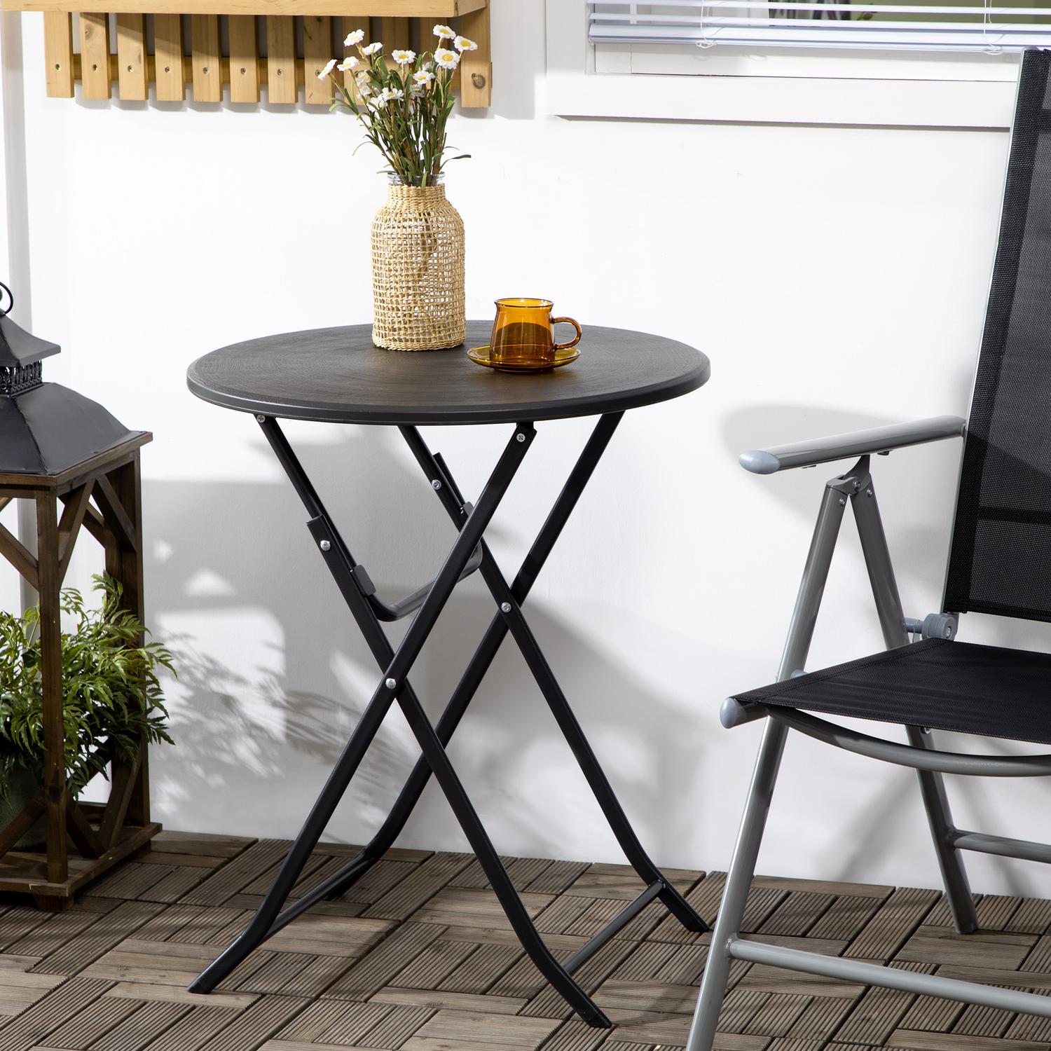 Runt hopfällbart trädgårdsbord – 60 cm, mörkgrå trälook