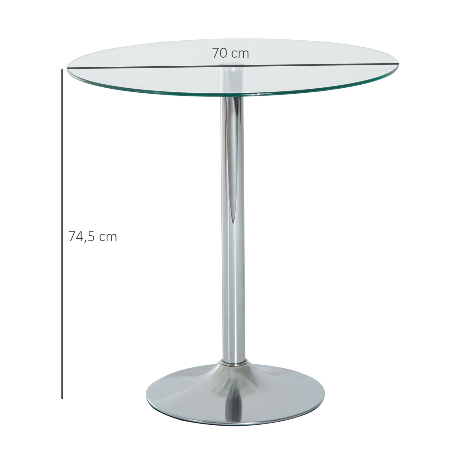 Runt matbord i glas, 70 cm, underrede i metall