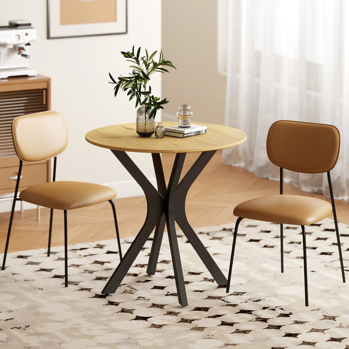 Rundt spisebord, moderne design, 78 x 78 x 75 cm, naturlig tre