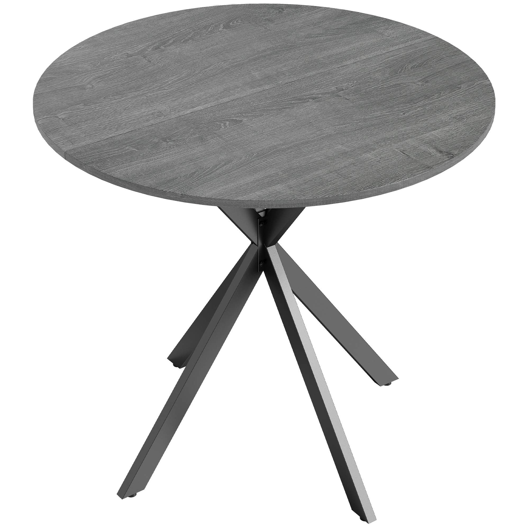 Runt matbord, träliknande yta, 80 cm, stålram