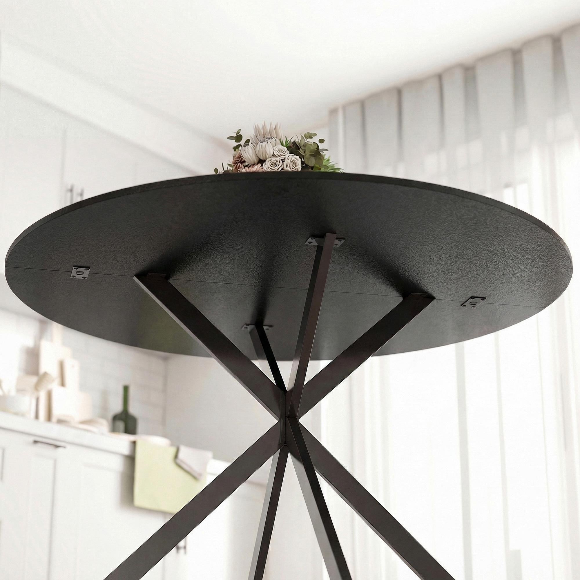 Runt matbord, träliknande yta, plats för 4, 120 cm