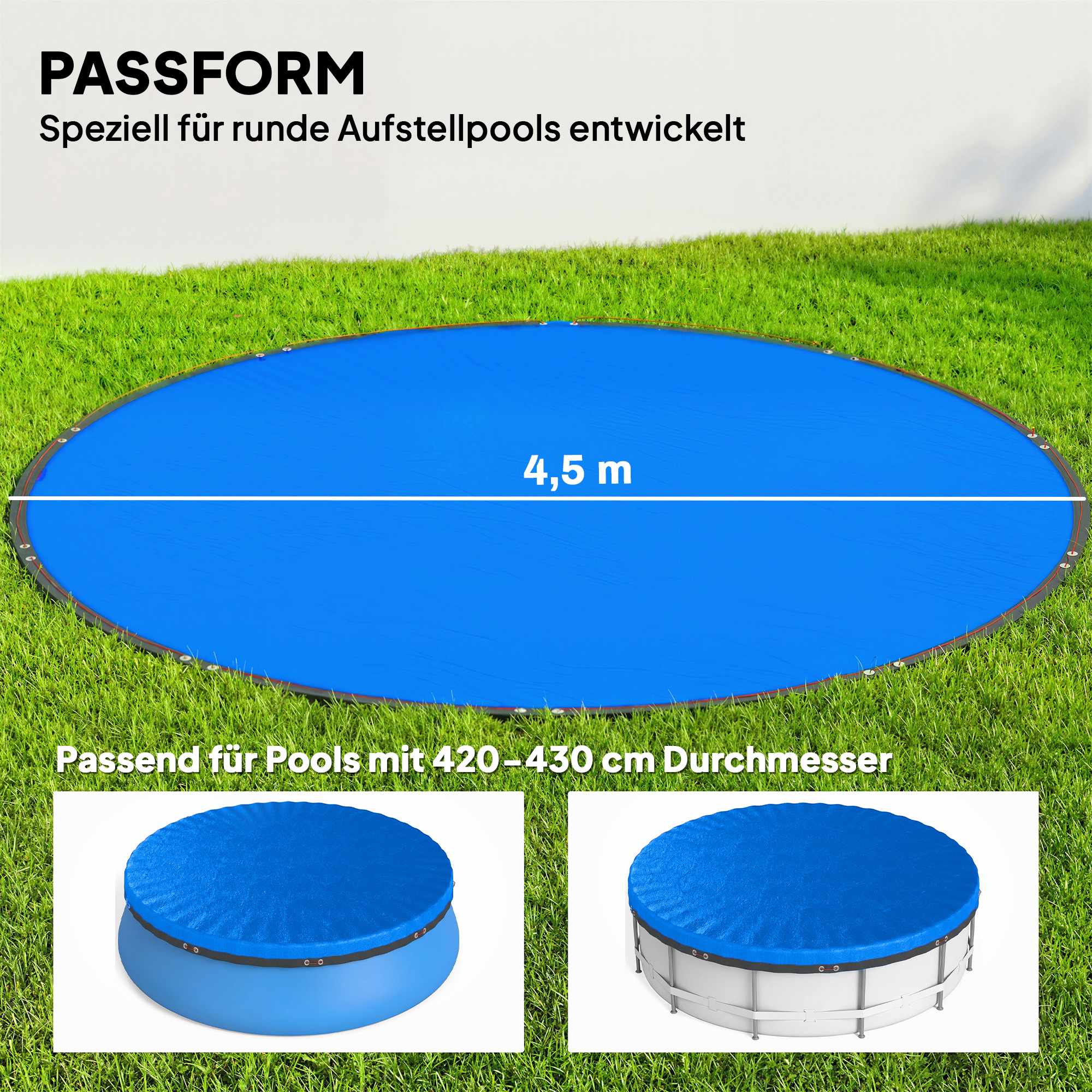 Runt poolöverdrag Ø450 cm, damm- och vattentätt med säker passform